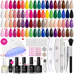 Beetles Jelly Gel Nail Polish Set, 53PCS 36 Colors Jelly Pink Milky White Red Black Blue Green Silver Cat Eye Base Glitter Glossy Matte Top Coat Crystal Ice Collection French Nails Gift for Women(1-Chic Outfits Gel Nail Kit)
