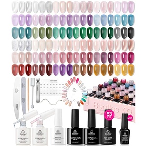 Beetles Jelly Gel Nail Polish Set, 53PCS 36 Colors Jelly Pink Milky White Red Black Blue Green Silver Cat Eye Base Glitter Glossy Matte Top Coat Crystal Ice Collection French Nails Gift for Women(0-1-Crystal Ice Collection)