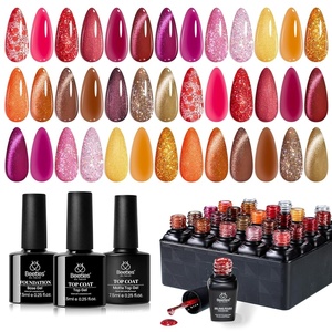 Beetles Jelly Gel Nail Polish Set, 53PCS 36 Colors Jelly Pink Milky White Red Black Blue Green Silver Cat Eye Base Glitter Glossy Matte Top Coat Crystal Ice Collection French Nails Gift for Women(1-Opulent Glow)