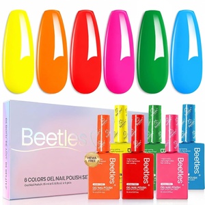 Beetles Neon Gel Polish Set – 6 Colors HEMA-Free 15ML Same Color Bottle, Pink Green Coral Purple Blue Neon Gel Nail Polish Set, Soak Off UV Lamp Bright Rainbow Summer Nails Art Professional Salon(Neon Rainbow)