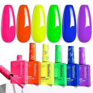 Beetles Neon Gel Polish Set – 6 Colors HEMA-Free 15ML Same Color Bottle, Pink Green Coral Purple Blue Neon Gel Nail Polish Set, Soak Off UV Lamp Bright Rainbow Summer Nails Art Professional Salon(Tropical Mood)