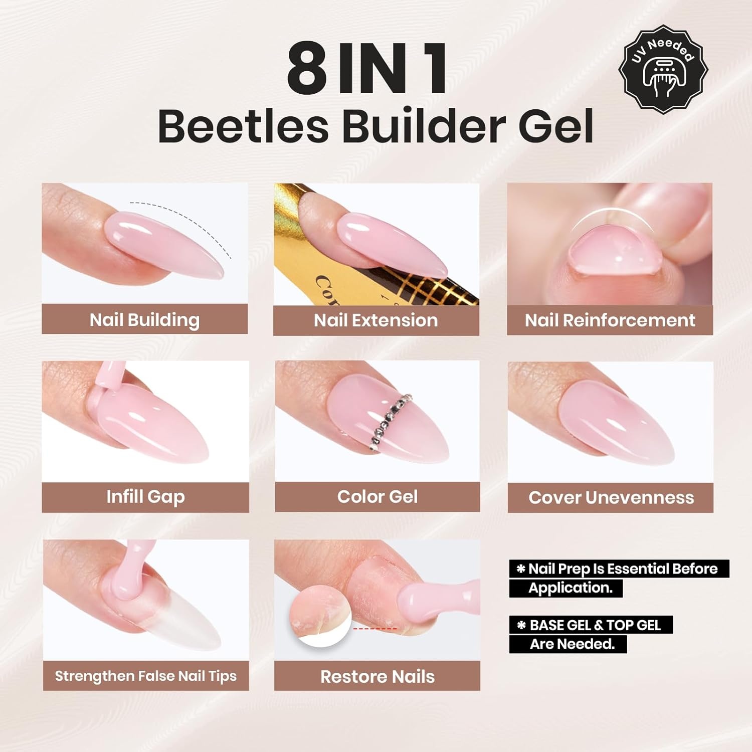 image:imageBeetles Builder Gel Nail Kit HEMAFREEampTPO FREEMuted Bloom 6 Colors Jelly Pink Glitter Building Gel8 in 1 Strengthening Building Instant Apex amp Extension for Beginner DIY SalonUV LED Lamp NeedA6Brown