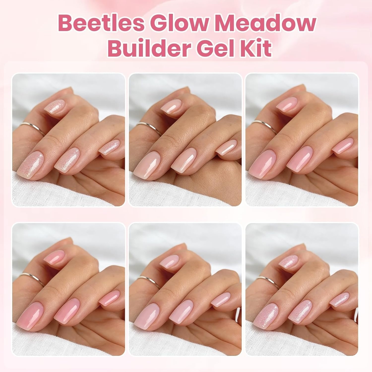 image:imageBeetles Builder Gel Nail Kit HEMAFREEampTPO FREEMuted Bloom 6 Colors Jelly Pink Glitter Building Gel8 in 1 Strengthening Building Instant Apex amp Extension for Beginner DIY SalonUV LED Lamp NeedHEMA TPO FreeMuted Bloom