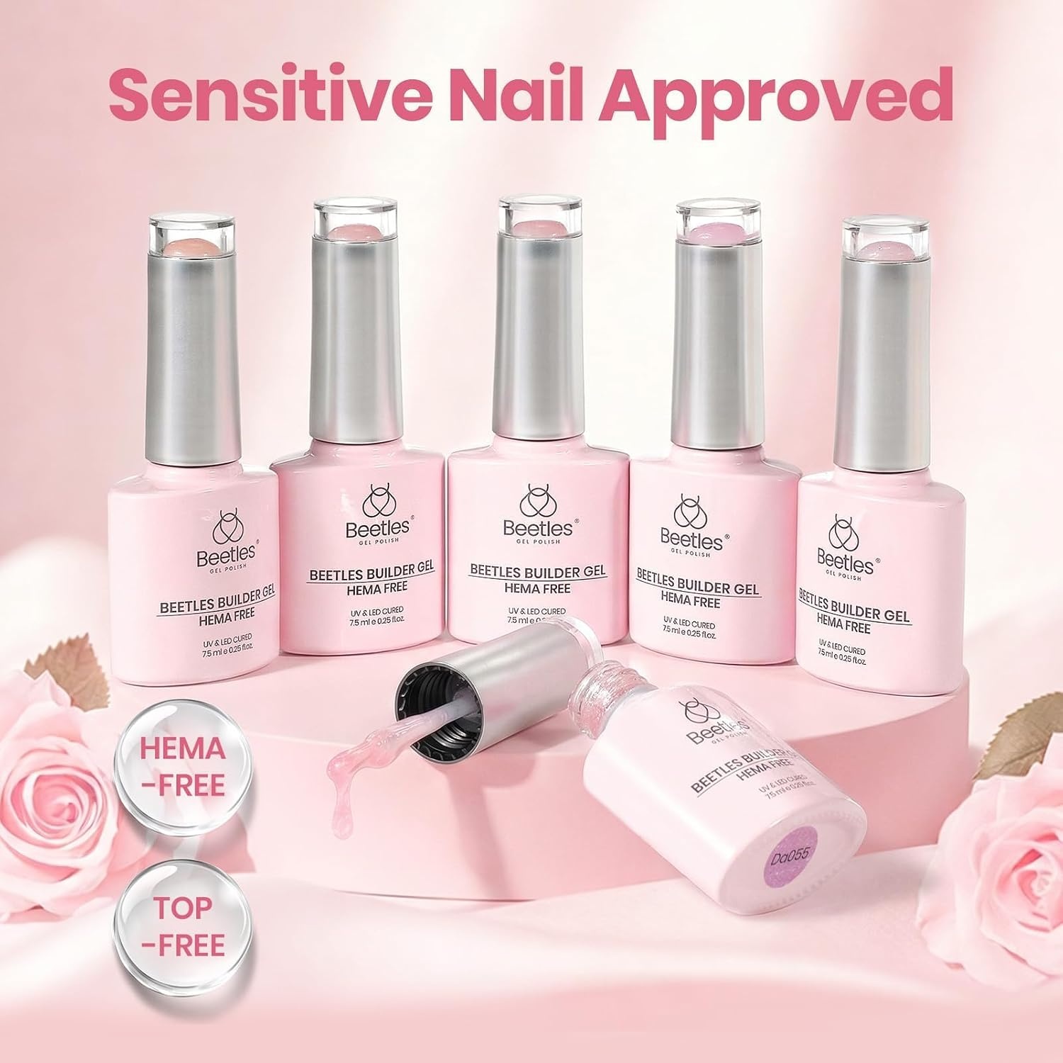 image:imageBeetles Builder Gel Nail Kit HEMAFREEampTPO FREEMuted Bloom 6 Colors Jelly Pink Glitter Building Gel8 in 1 Strengthening Building Instant Apex amp Extension for Beginner DIY SalonUV LED Lamp NeedHEMA TPO FreeMuted Bloom