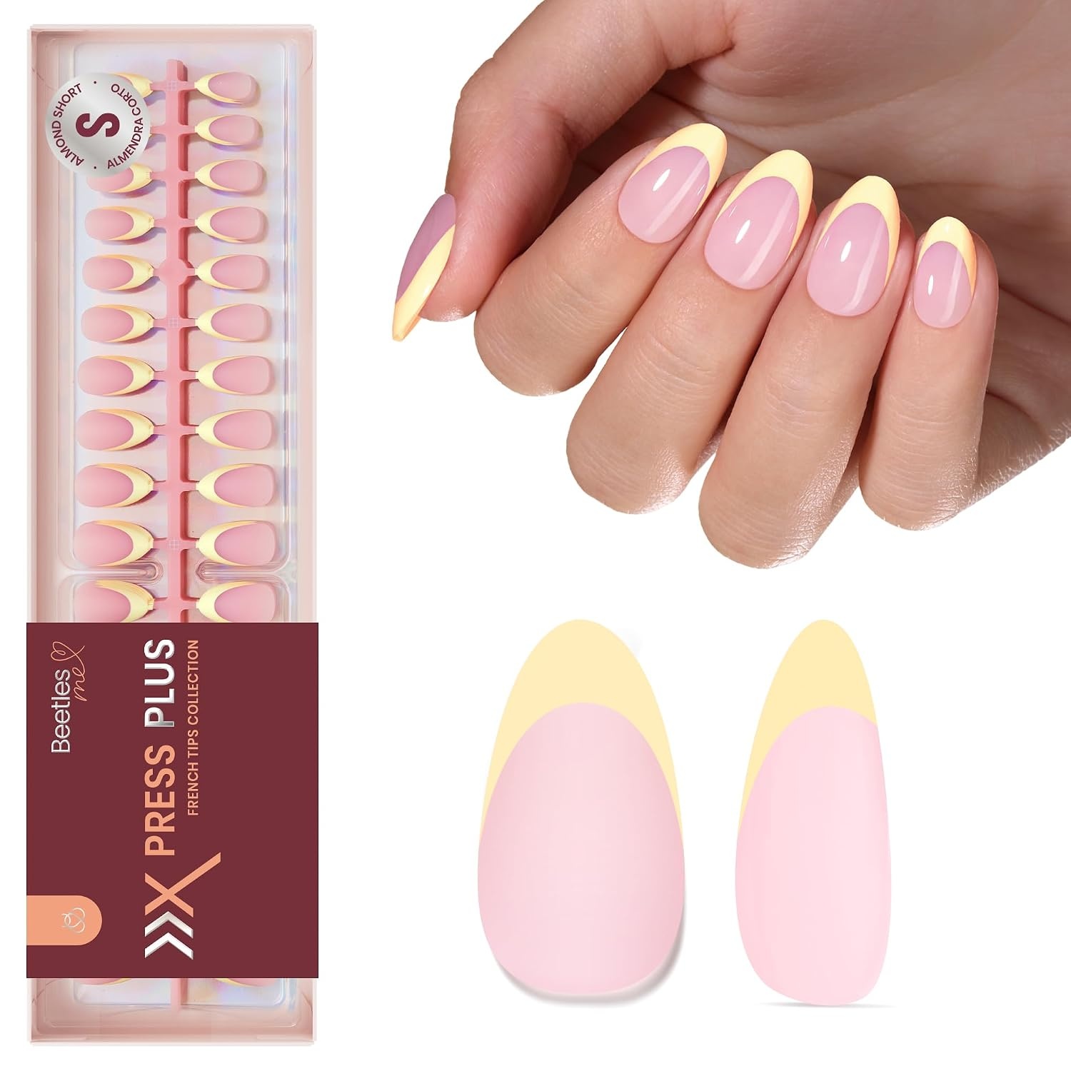 image:imageBeetles Press On Nail KitShort Square French Tip Press On Nails 150Pcs Pink French Nail Tips with Nail Glue amp Remover Builder Top Coat Nail Lamp AllinOne DIY Fake Nails Gift for Women5S Almond Yellow French