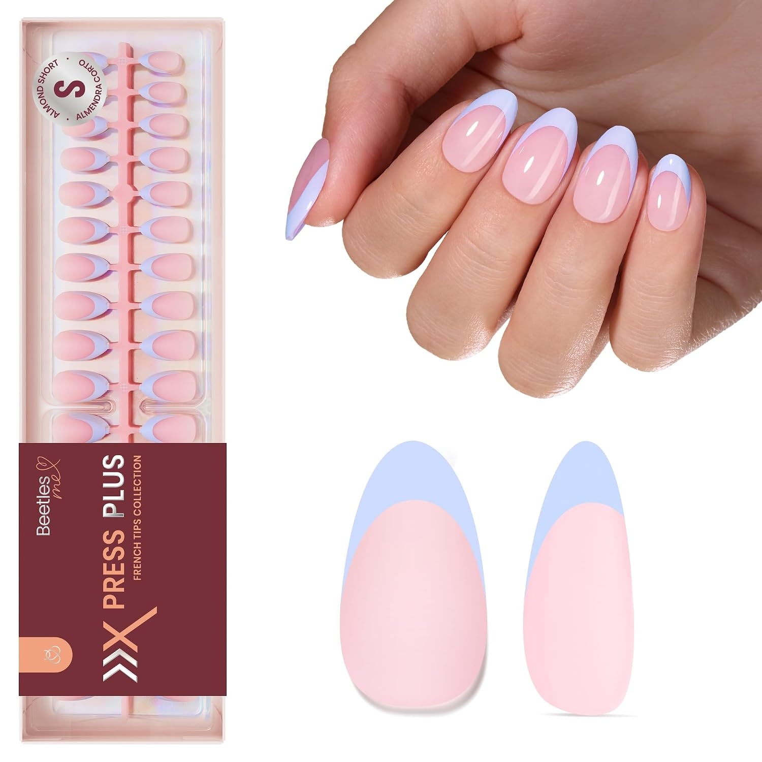 image:imageBeetles Press On Nail KitShort Square French Tip Press On Nails 150Pcs Pink French Nail Tips with Nail Glue amp Remover Builder Top Coat Nail Lamp AllinOne DIY Fake Nails Gift for Women5S Almond Blue French