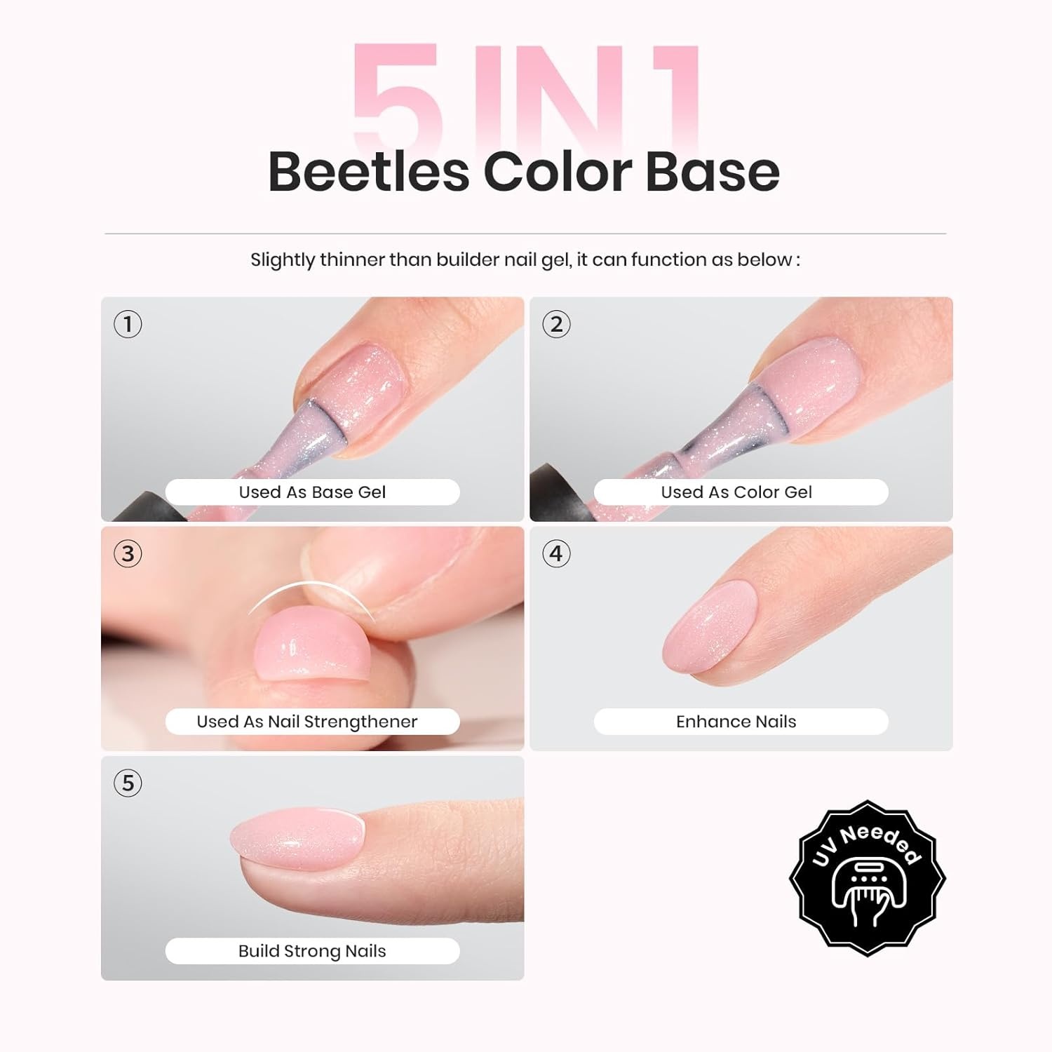 image:imageBeetles Rubber Base Gel Nail Polish 6 Colors Nude Gel Polish Pink Peach Neutral Sheer French Tips Base Colors for Nails Flexible U V LED Soak Off for DIY Home Manicure Nail GiftsNude Pink Rubber Base Gel Polish