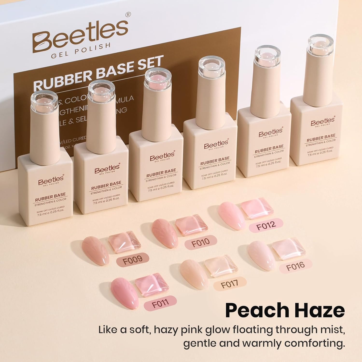 image:imageBeetles Rubber Base Gel Nail Polish 6 Colors Nude Gel Polish Pink Peach Neutral Sheer French Tips Base Colors for Nails Flexible U V LED Soak Off for DIY Home Manicure Nail GiftsClear Rubber Base Gel
