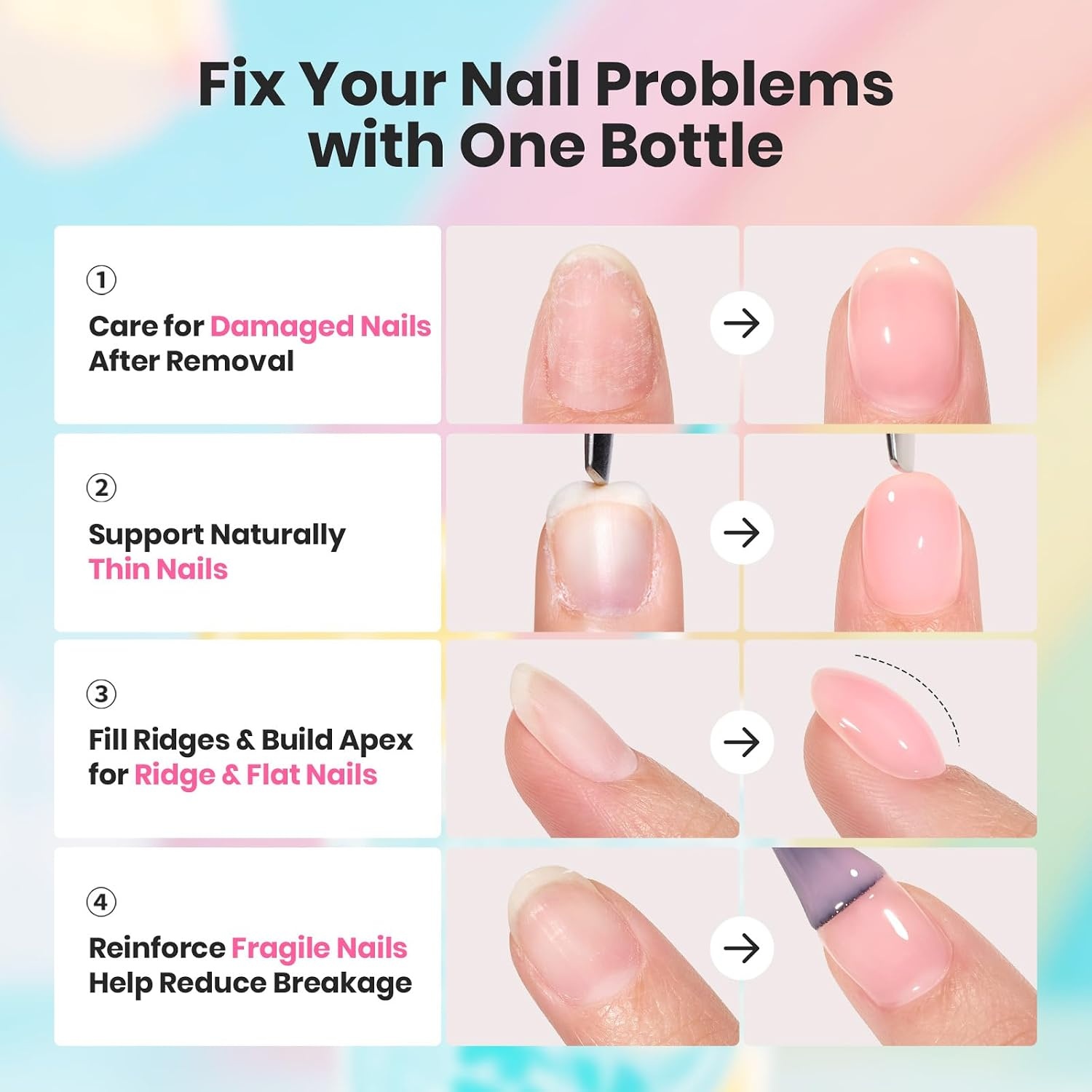 image:imageBeetles Rubber Base Gel Nail Polish 6 Colors Nude Gel Polish Pink Peach Neutral Sheer French Tips Base Colors for Nails Flexible U V LED Soak Off for DIY Home Manicure Nail GiftsClear 6 PCS Rubber Base Gel Set