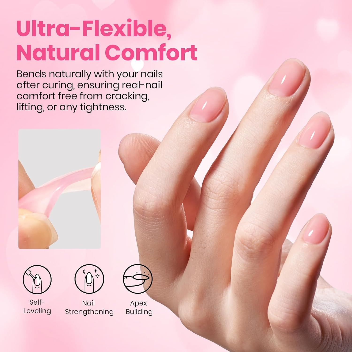 image:imageBeetles Rubber Base Gel Nail Polish 6 Colors Nude Gel Polish Pink Peach Neutral Sheer French Tips Base Colors for Nails Flexible U V LED Soak Off for DIY Home Manicure Nail Gifts01Pink Rubber Base Gel  Gel Top Coat Heart Shape