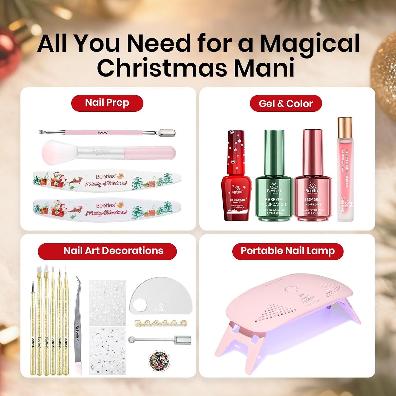 image:imageBeetles White Gel Nail Polish Kit with U V Light 5 Pcs Gel Polish Starter Kit with Base amp Top Coat and Nail File for Beginners Soak Off DIY Art Set Manicure Gifts for Women1 Merry Glitz