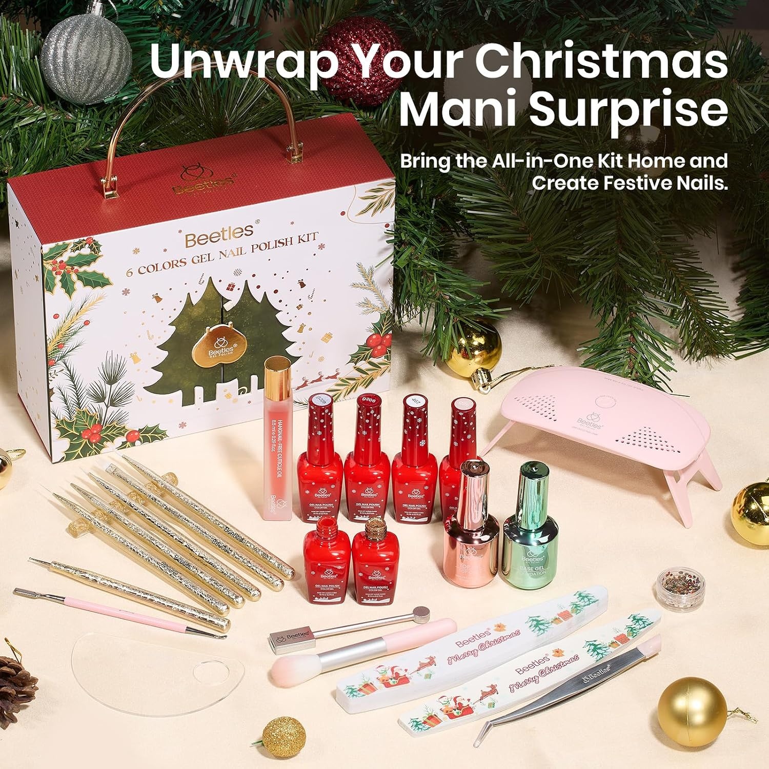 image:imageBeetles White Gel Nail Polish Kit with U V Light 5 Pcs Gel Polish Starter Kit with Base amp Top Coat and Nail File for Beginners Soak Off DIY Art Set Manicure Gifts for Women1 Merry Glitz