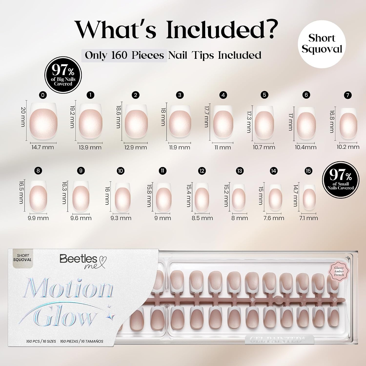 image:imageBeetles X Press Cat Eye Nails  Bubble Aurora  7 Colors Medium Almond Press On Nails  16 Sizes 224 Pcs Natural Salon Quality Soft Nail Gel Art DIY For Women007Short Squoval  Glassy Amber French