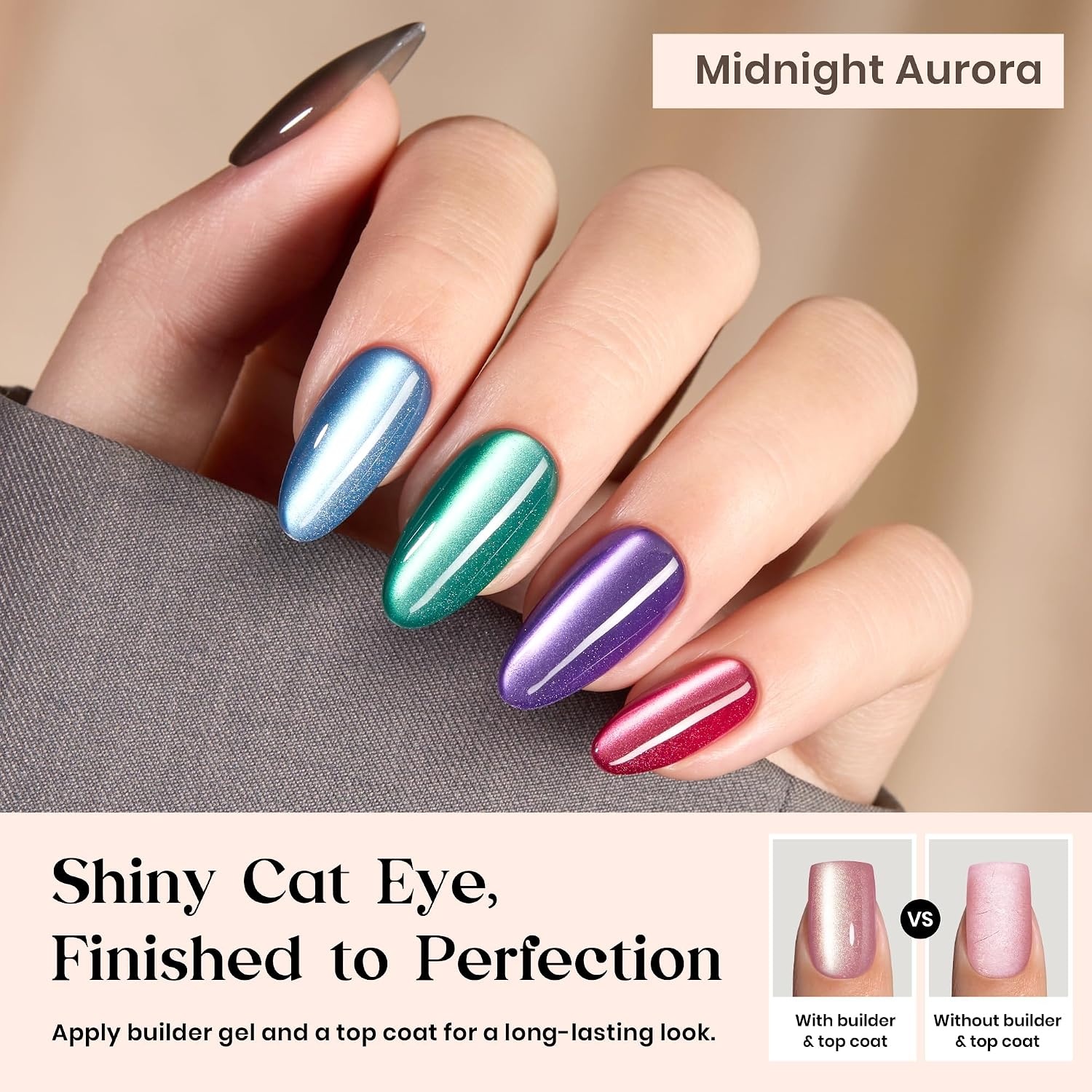 image:imageBeetles X Press Cat Eye Nails  Bubble Aurora  7 Colors Medium Almond Press On Nails  16 Sizes 224 Pcs Natural Salon Quality Soft Nail Gel Art DIY For Women04M MediumCat Eye Midnight Aurora