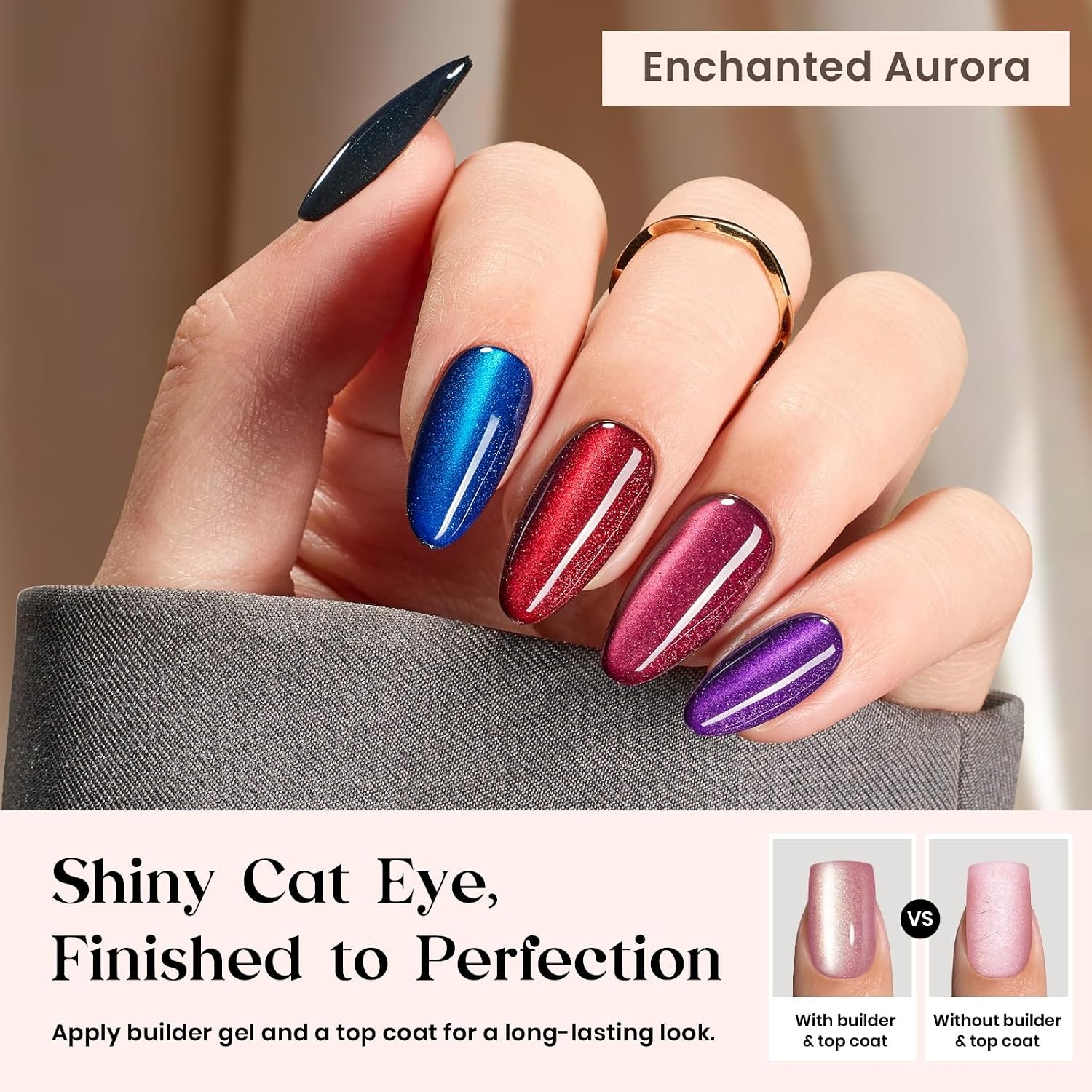 image:imageBeetles X Press Cat Eye Nails  Bubble Aurora  7 Colors Medium Almond Press On Nails  16 Sizes 224 Pcs Natural Salon Quality Soft Nail Gel Art DIY For Women3M MediumCat Eye Enchanted Aurora Kit