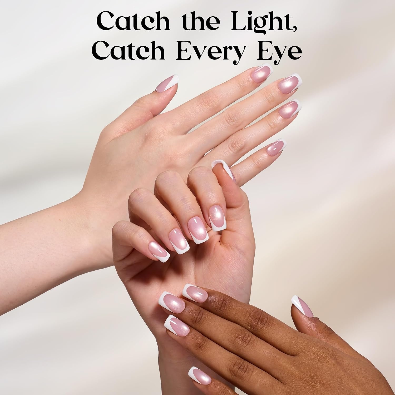 image:imageBeetles X Press Cat Eye Nails  Bubble Aurora  7 Colors Medium Almond Press On Nails  16 Sizes 224 Pcs Natural Salon Quality Soft Nail Gel Art DIY For Women008Short Squoval  Glassy Blush French