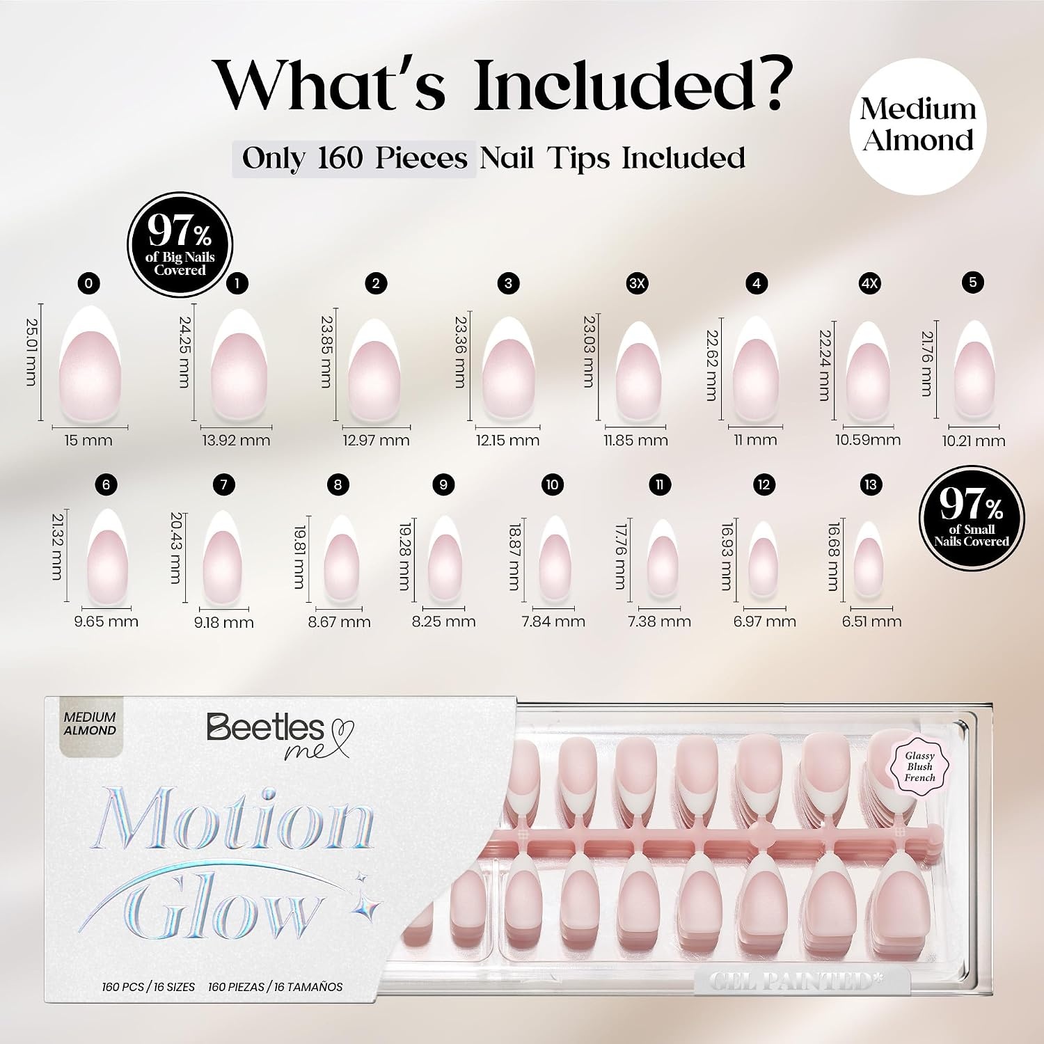 image:imageBeetles X Press Cat Eye Nails  Bubble Aurora  7 Colors Medium Almond Press On Nails  16 Sizes 224 Pcs Natural Salon Quality Soft Nail Gel Art DIY For Women003Medium Almond  Glassy Blush French