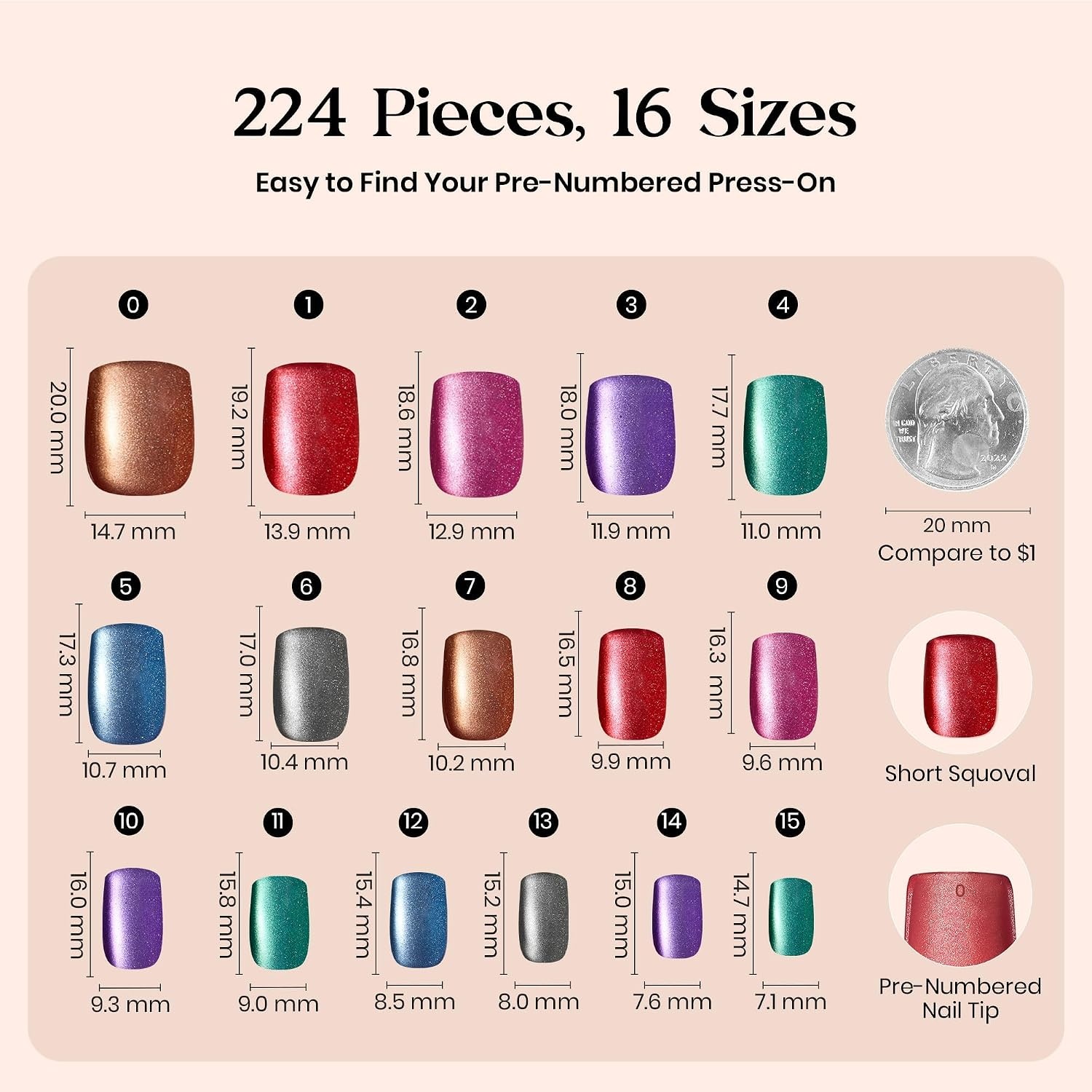 image:imageBeetles X Press Cat Eye Nails  Bubble Aurora  7 Colors Medium Almond Press On Nails  16 Sizes 224 Pcs Natural Salon Quality Soft Nail Gel Art DIY For Women04S SquareCat Eye Galaxy Aurora