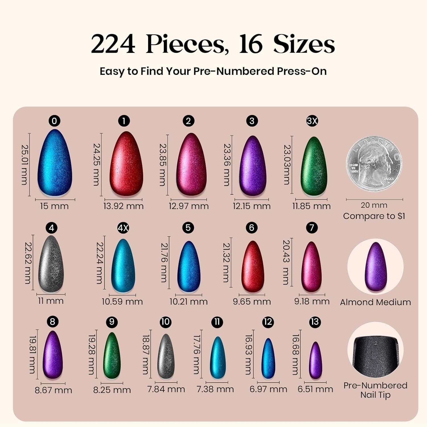 image:imageBeetles X Press Cat Eye Nails  Bubble Aurora  7 Colors Medium Almond Press On Nails  16 Sizes 224 Pcs Natural Salon Quality Soft Nail Gel Art DIY For Women03M MediumCat Eye Enchanted Aurora