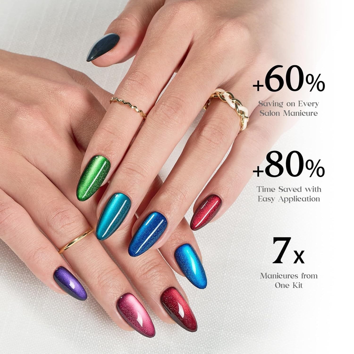 image:imageBeetles X Press Cat Eye Nails  Bubble Aurora  7 Colors Medium Almond Press On Nails  16 Sizes 224 Pcs Natural Salon Quality Soft Nail Gel Art DIY For Women03M MediumCat Eye Enchanted Aurora