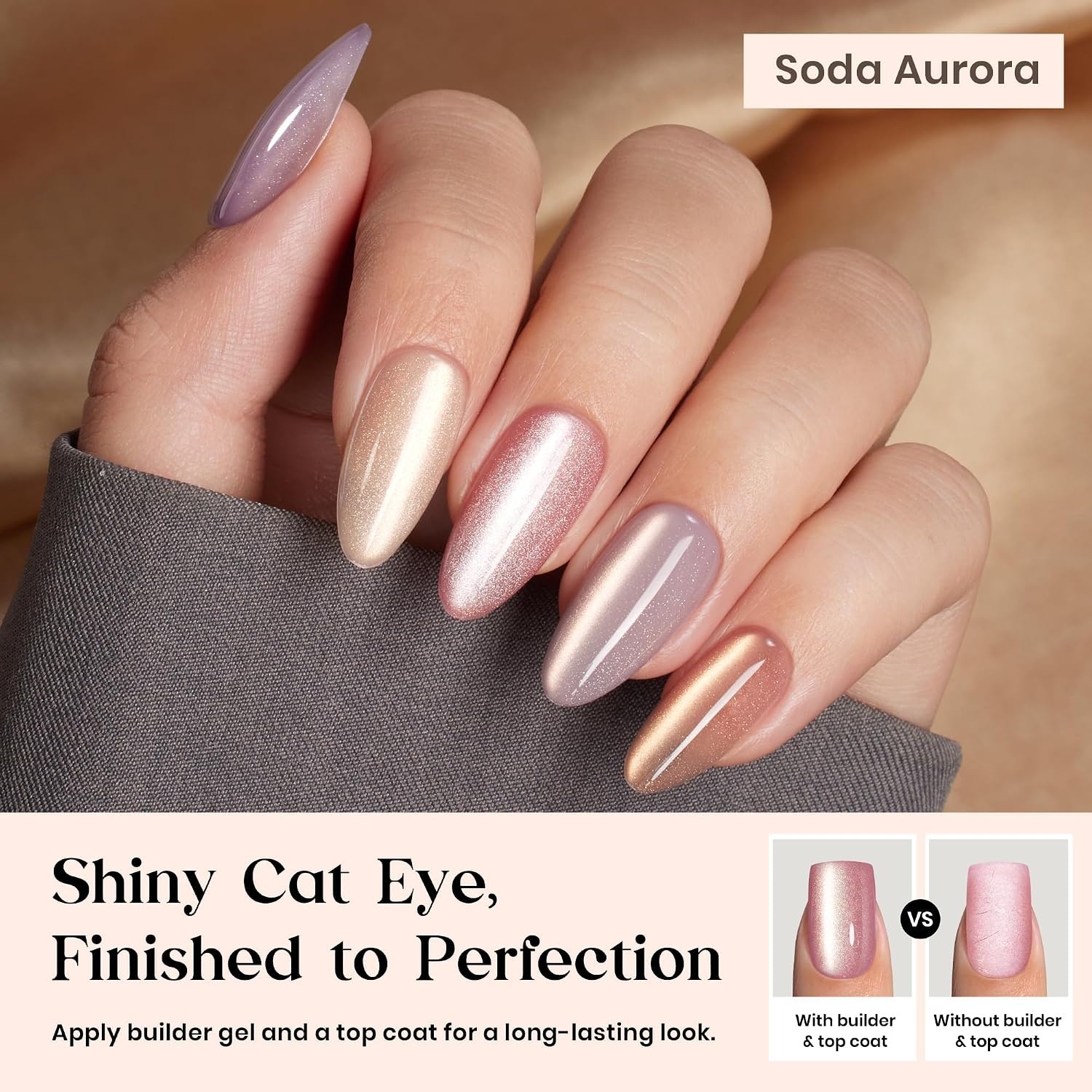 image:imageBeetles X Press Cat Eye Nails  Bubble Aurora  7 Colors Medium Almond Press On Nails  16 Sizes 224 Pcs Natural Salon Quality Soft Nail Gel Art DIY For Women02M MediumCat Eye Soda Aurora