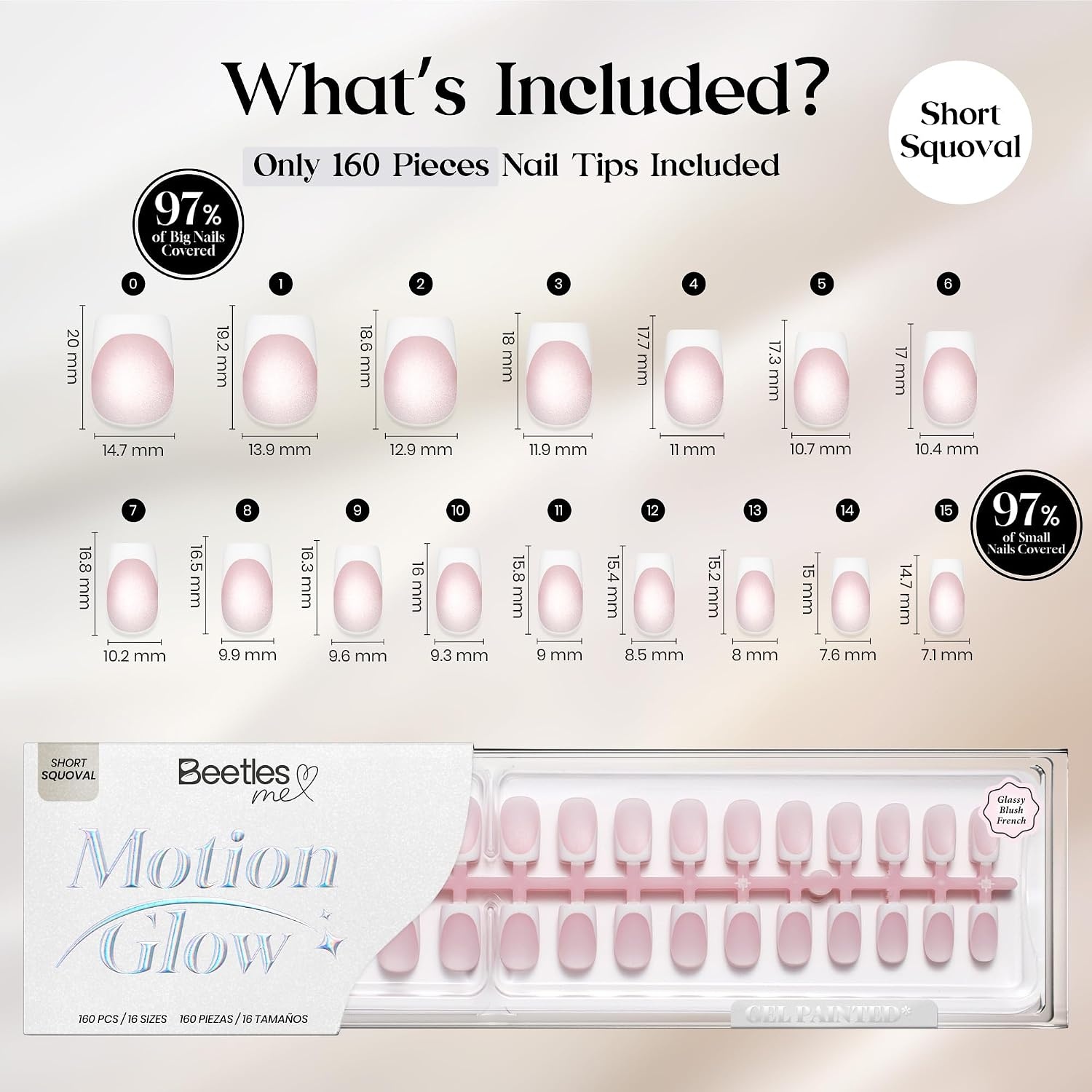image:imageBeetles X Press Cat Eye Nails  Bubble Aurora  7 Colors Medium Almond Press On Nails  16 Sizes 224 Pcs Natural Salon Quality Soft Nail Gel Art DIY For Women008Short Squoval  Glassy Blush French