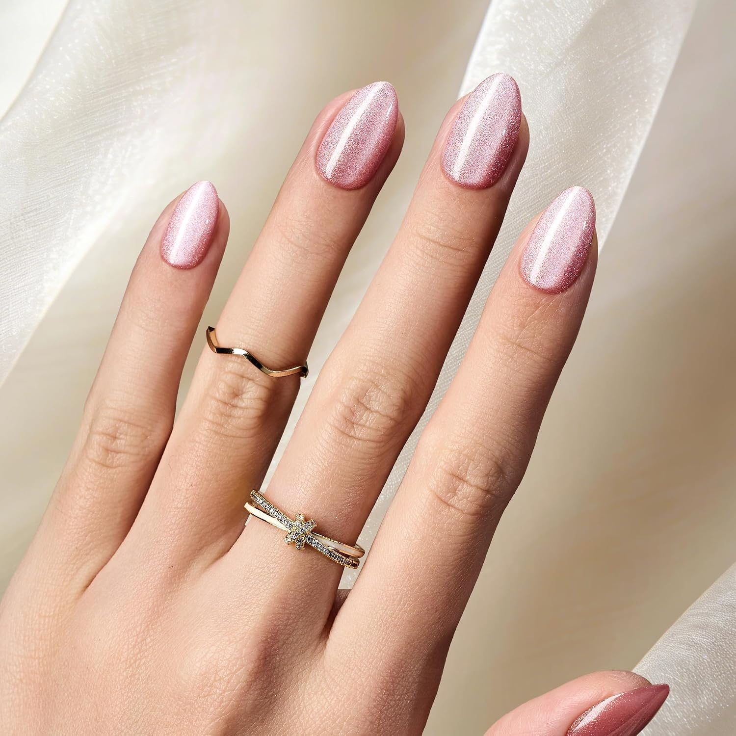 image:imageBeetles X Press Cat Eye Nails  Bubble Aurora  7 Colors Medium Almond Press On Nails  16 Sizes 224 Pcs Natural Salon Quality Soft Nail Gel Art DIY For WomenE  Short Almond  Motion Blossom Glow