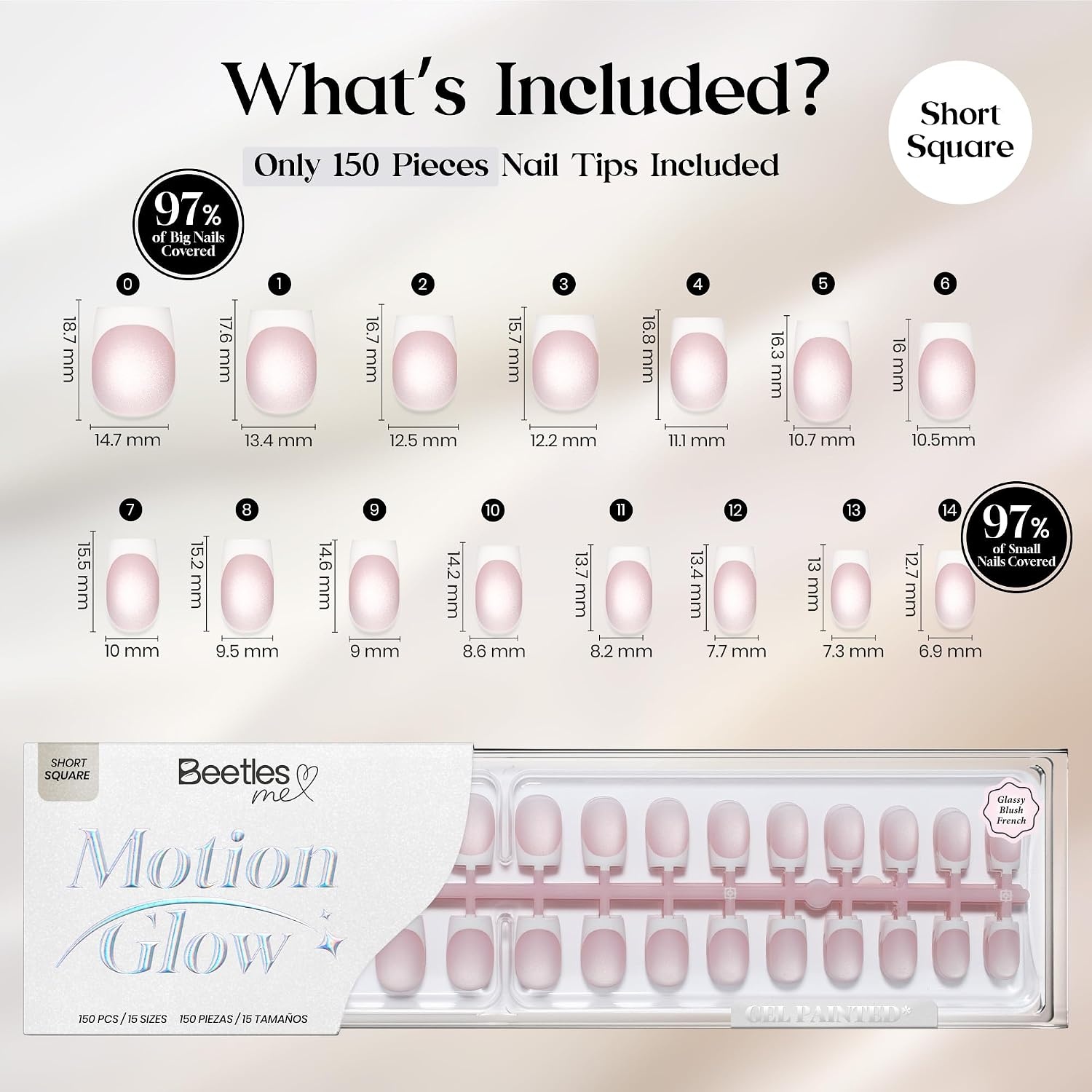 image:imageBeetles X Press Cat Eye Nails  Bubble Aurora  7 Colors Medium Almond Press On Nails  16 Sizes 224 Pcs Natural Salon Quality Soft Nail Gel Art DIY For Women001Short Square  Glassy Blush French