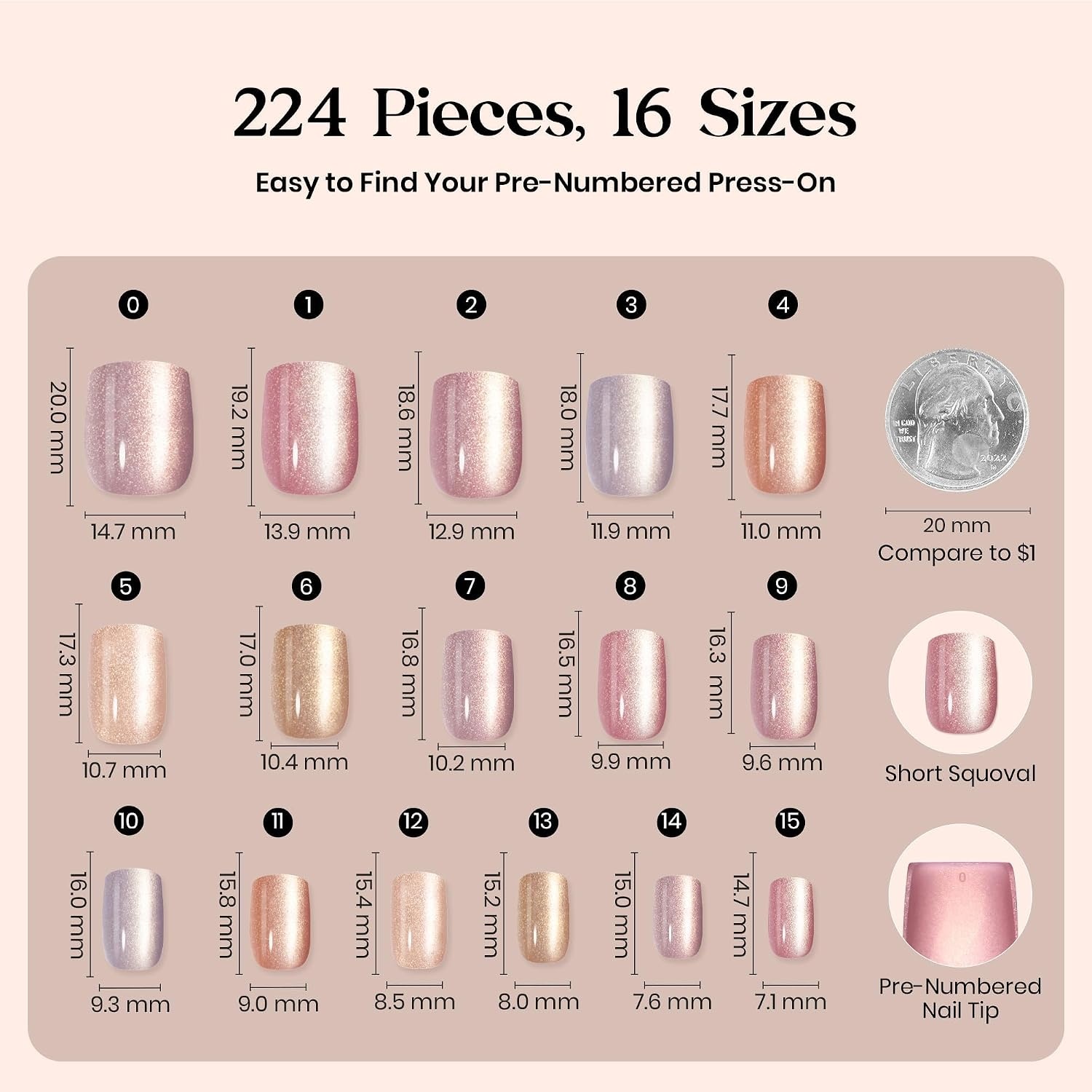image:imageBeetles X Press Cat Eye Nails  Bubble Aurora  7 Colors Medium Almond Press On Nails  16 Sizes 224 Pcs Natural Salon Quality Soft Nail Gel Art DIY For Women02S SquareCat Eye Candy Nova