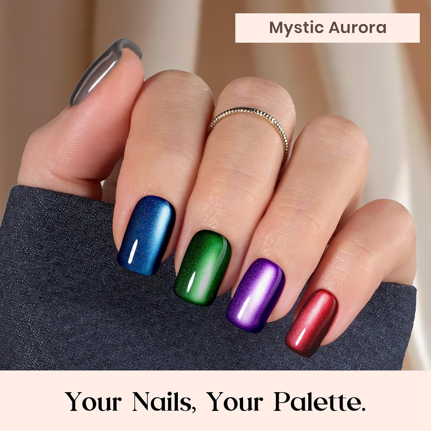 image:imageBeetles X Press Cat Eye Nails Bubble Aurora 7 Colors Medium Almond Press On Nails 16 Sizes 224 Pcs Natural Salon Quality Soft Nail Gel Art DIY For Women3S SquareCat Eye Mystic Aurora Kit