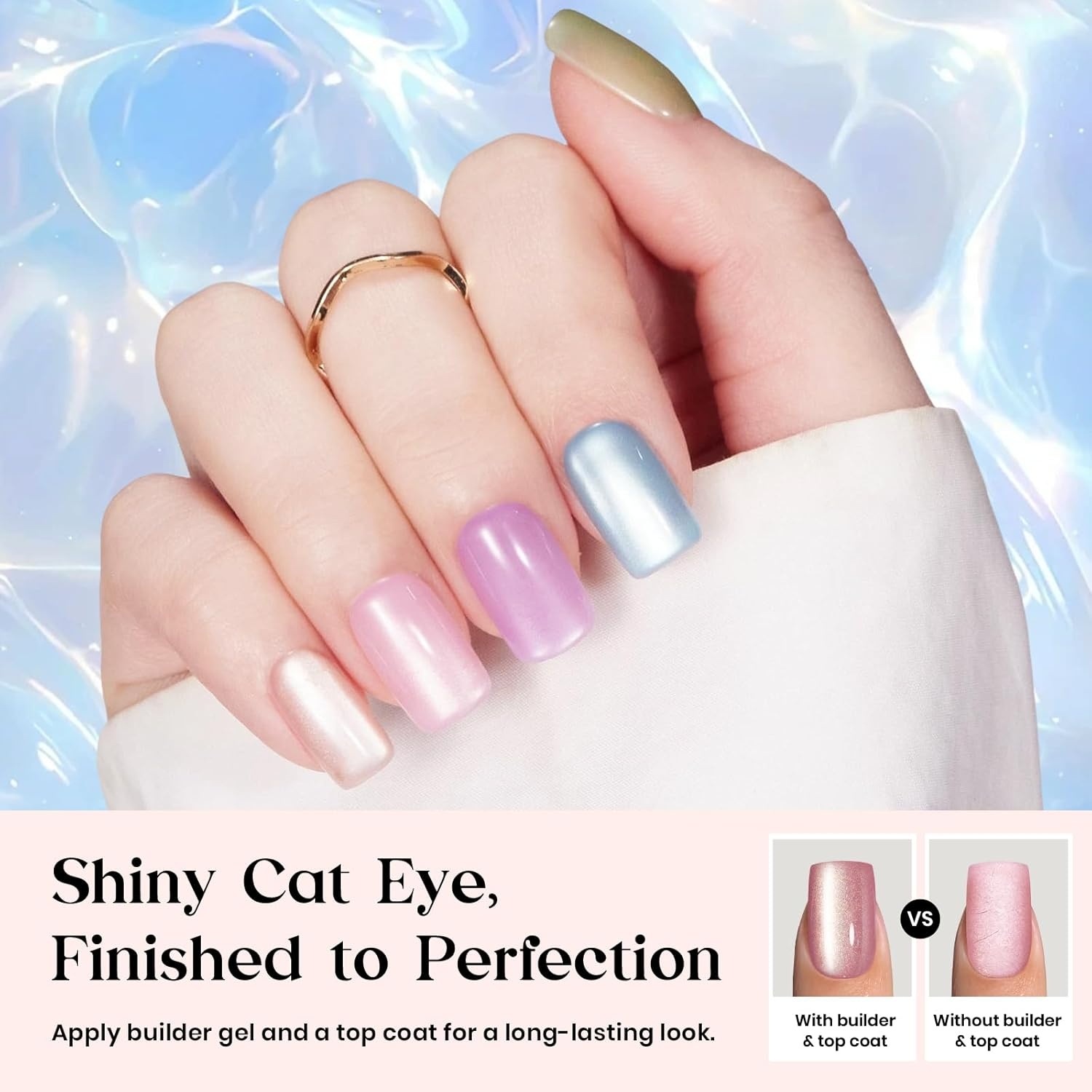 image:imageBeetles X Press Cat Eye Nails Bubble Aurora 7 Colors Medium Almond Press On Nails 16 Sizes 224 Pcs Natural Salon Quality Soft Nail Gel Art DIY For Women01S SquareCat Eye Fizz Aurora