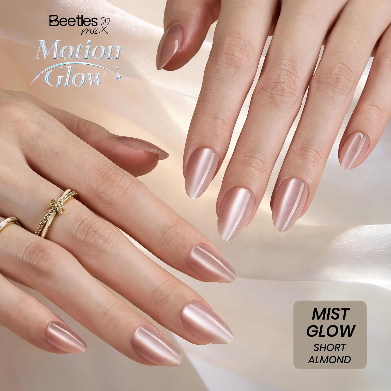 image:imageBeetles X Press Cat Eye Nails  Bubble Aurora  7 Colors Medium Almond Press On Nails  16 Sizes 224 Pcs Natural Salon Quality Soft Nail Gel Art DIY For WomenA  Short Almond  Motion Mist Glow