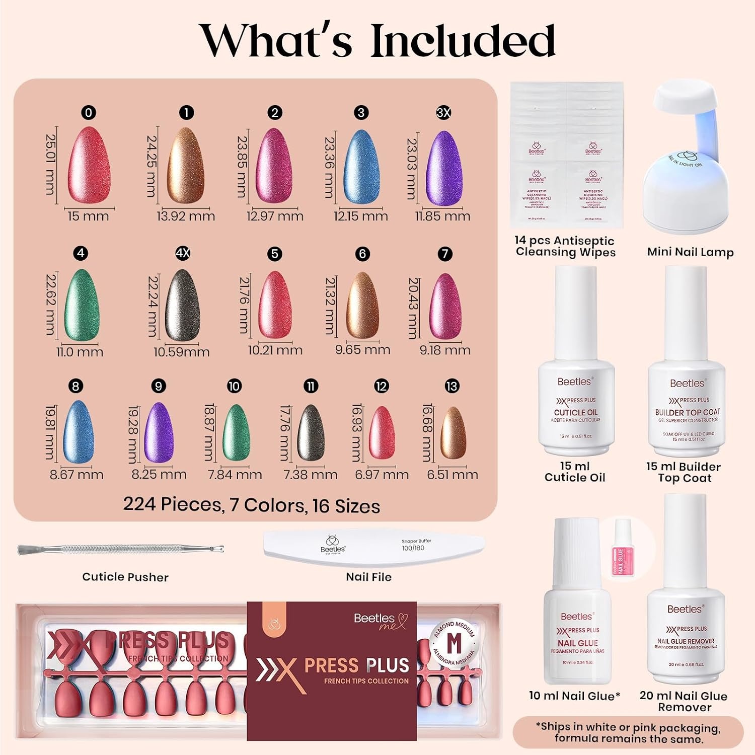 image:imageBeetles X Press Cat Eye Nails  Bubble Aurora  7 Colors Medium Almond Press On Nails  16 Sizes 224 Pcs Natural Salon Quality Soft Nail Gel Art DIY For Women4M MediumCat Eye Midnight Aurora Kit