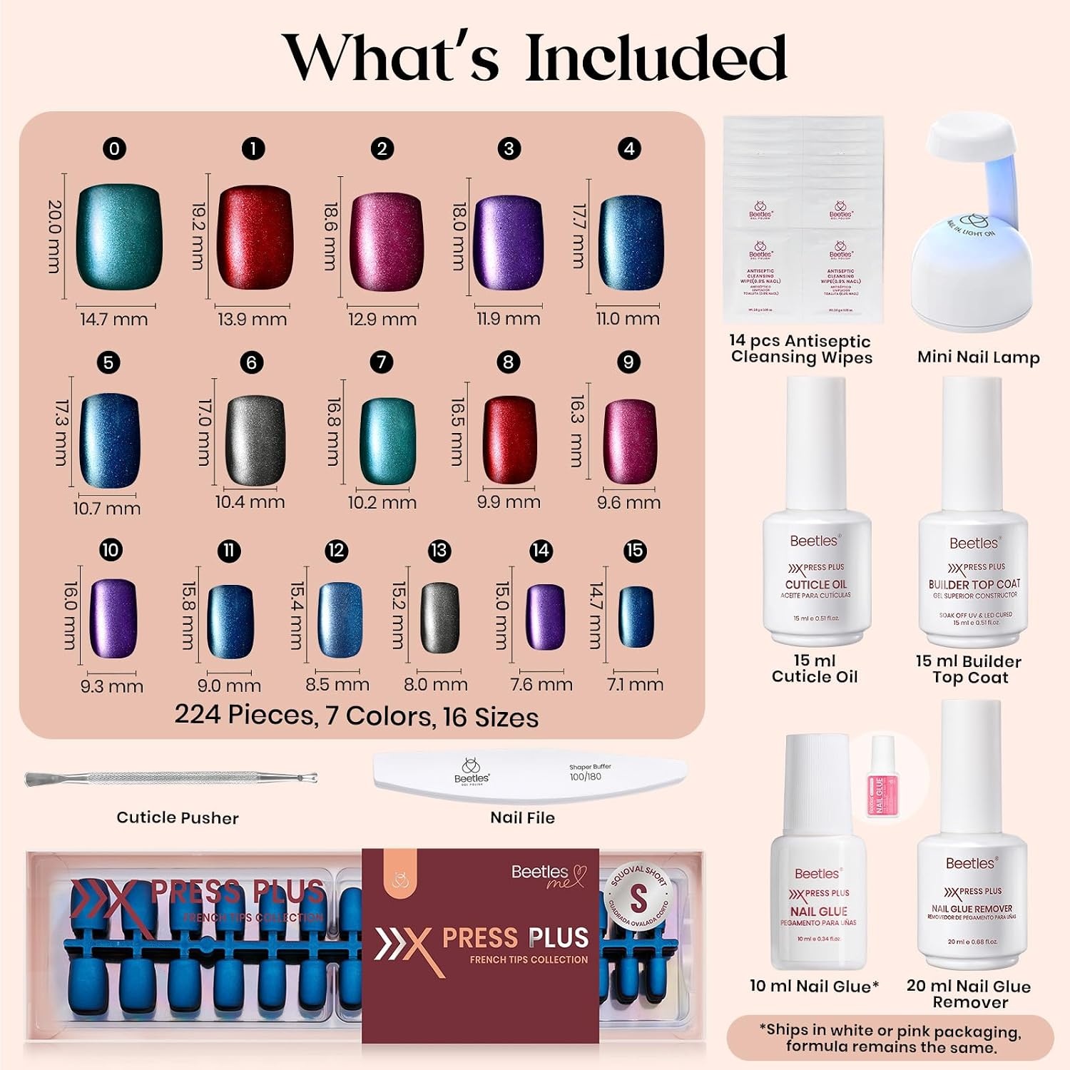 image:imageBeetles X Press Cat Eye Nails Bubble Aurora 7 Colors Medium Almond Press On Nails 16 Sizes 224 Pcs Natural Salon Quality Soft Nail Gel Art DIY For Women3S SquareCat Eye Mystic Aurora Kit