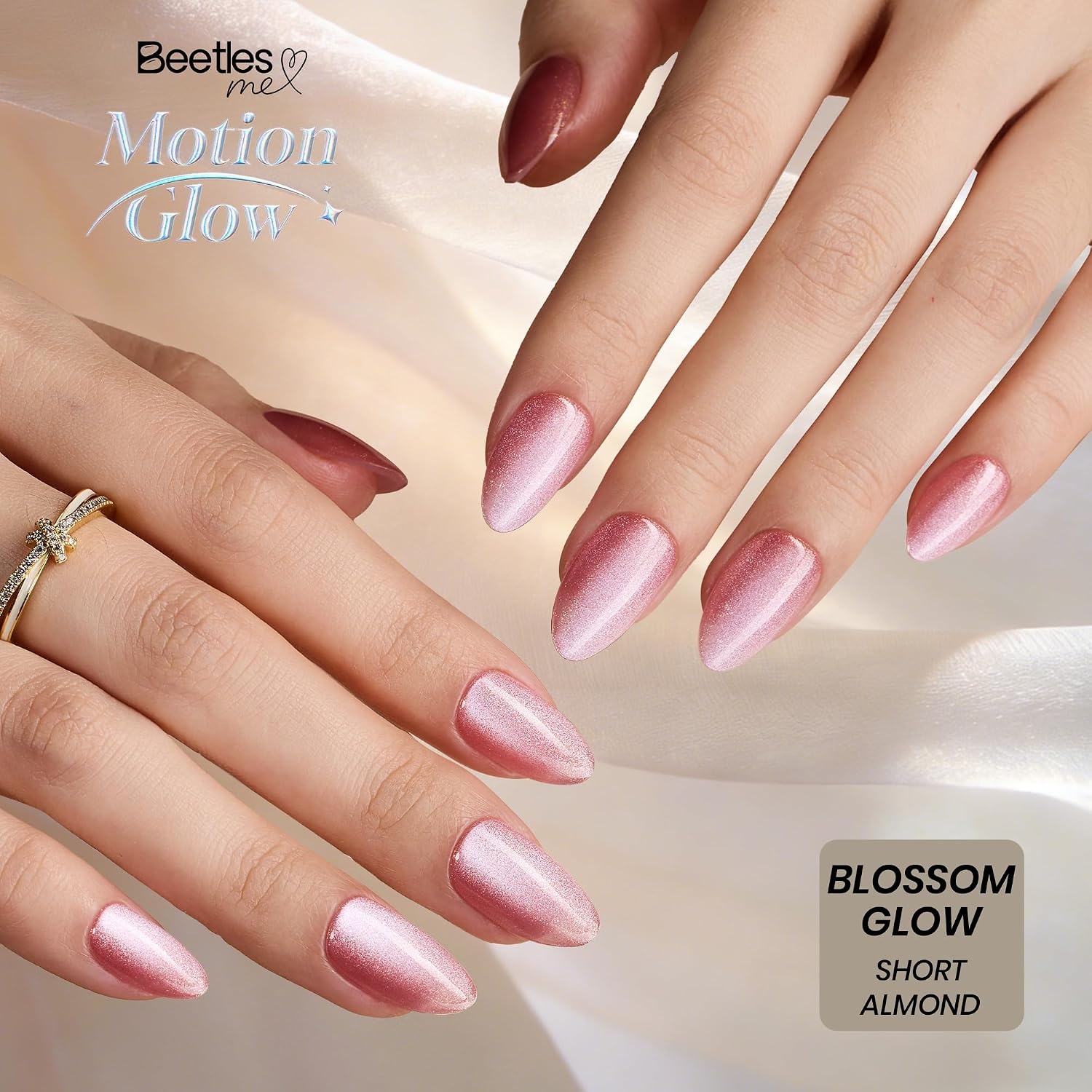image:imageBeetles X Press Cat Eye Nails  Bubble Aurora  7 Colors Medium Almond Press On Nails  16 Sizes 224 Pcs Natural Salon Quality Soft Nail Gel Art DIY For WomenE  Short Almond  Motion Blossom Glow