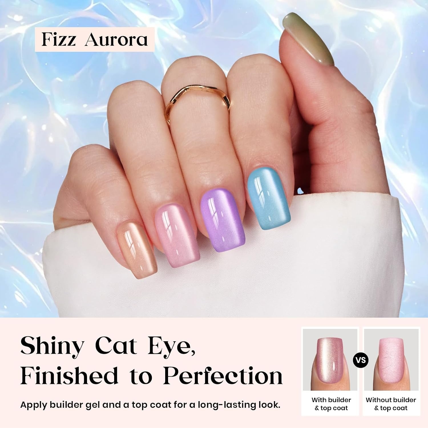 image:imageBeetles X Press Cat Eye Nails Bubble Aurora 7 Colors Medium Almond Press On Nails 16 Sizes 224 Pcs Natural Salon Quality Soft Nail Gel Art DIY For Women1S SquareCat Eye Fizz Aurora