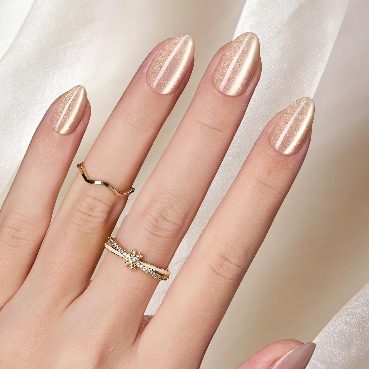 image:imageBeetles X Press Cat Eye Nails Bubble Aurora 7 Colors Medium Almond Press On Nails 16 Sizes 224 Pcs Natural Salon Quality Soft Nail Gel Art DIY For WomenB Short Almond Motion Honey Glow