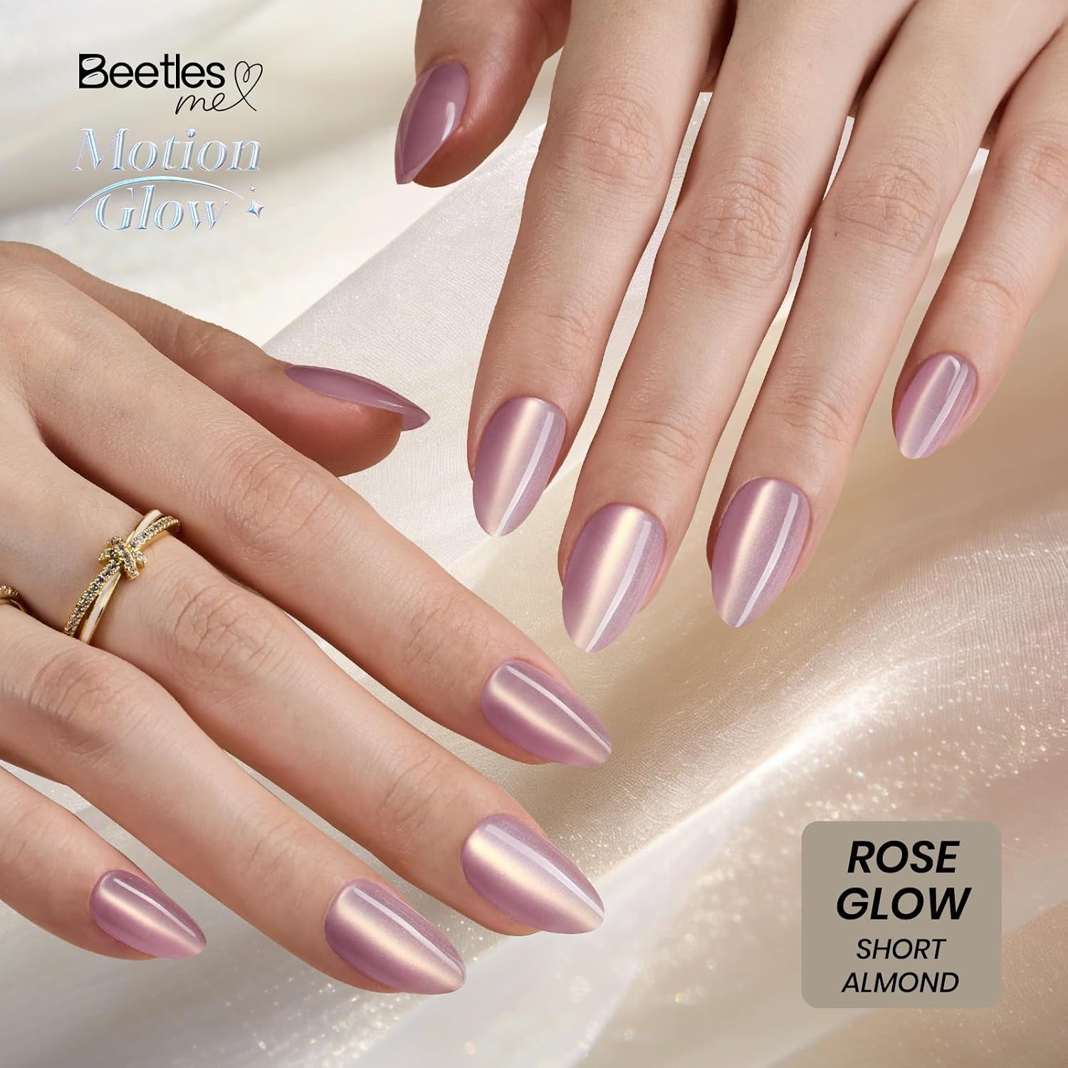 image:imageBeetles X Press Cat Eye Nails  Bubble Aurora  7 Colors Medium Almond Press On Nails  16 Sizes 224 Pcs Natural Salon Quality Soft Nail Gel Art DIY For WomenD  Short Almond  Motion Rose Glow