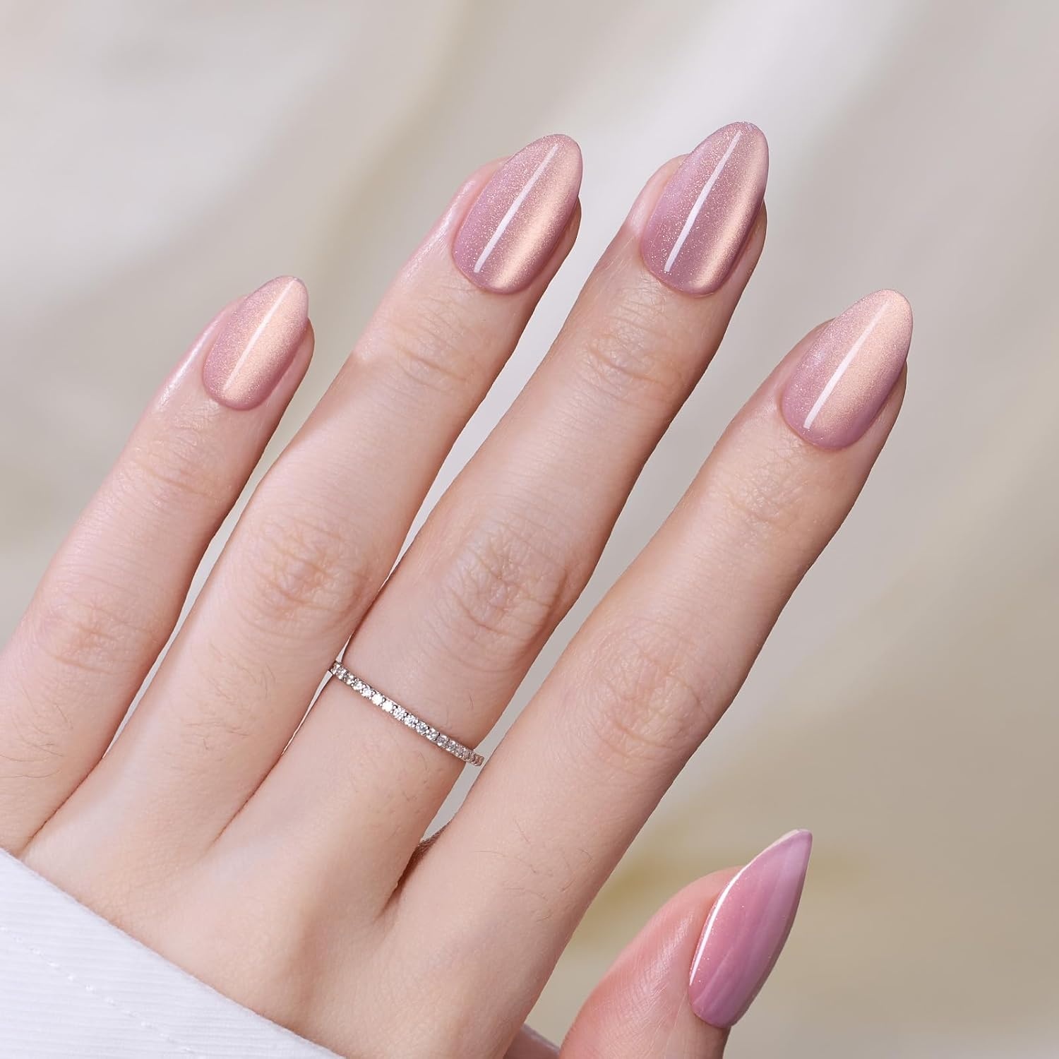 image:imageBeetles X Press Cat Eye Nails  Bubble Aurora  7 Colors Medium Almond Press On Nails  16 Sizes 224 Pcs Natural Salon Quality Soft Nail Gel Art DIY For WomenD  Short Almond  Motion Rose Glow
