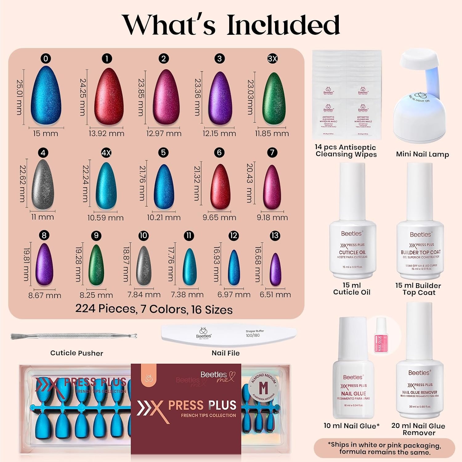 image:imageBeetles X Press Cat Eye Nails  Bubble Aurora  7 Colors Medium Almond Press On Nails  16 Sizes 224 Pcs Natural Salon Quality Soft Nail Gel Art DIY For Women3M MediumCat Eye Enchanted Aurora Kit