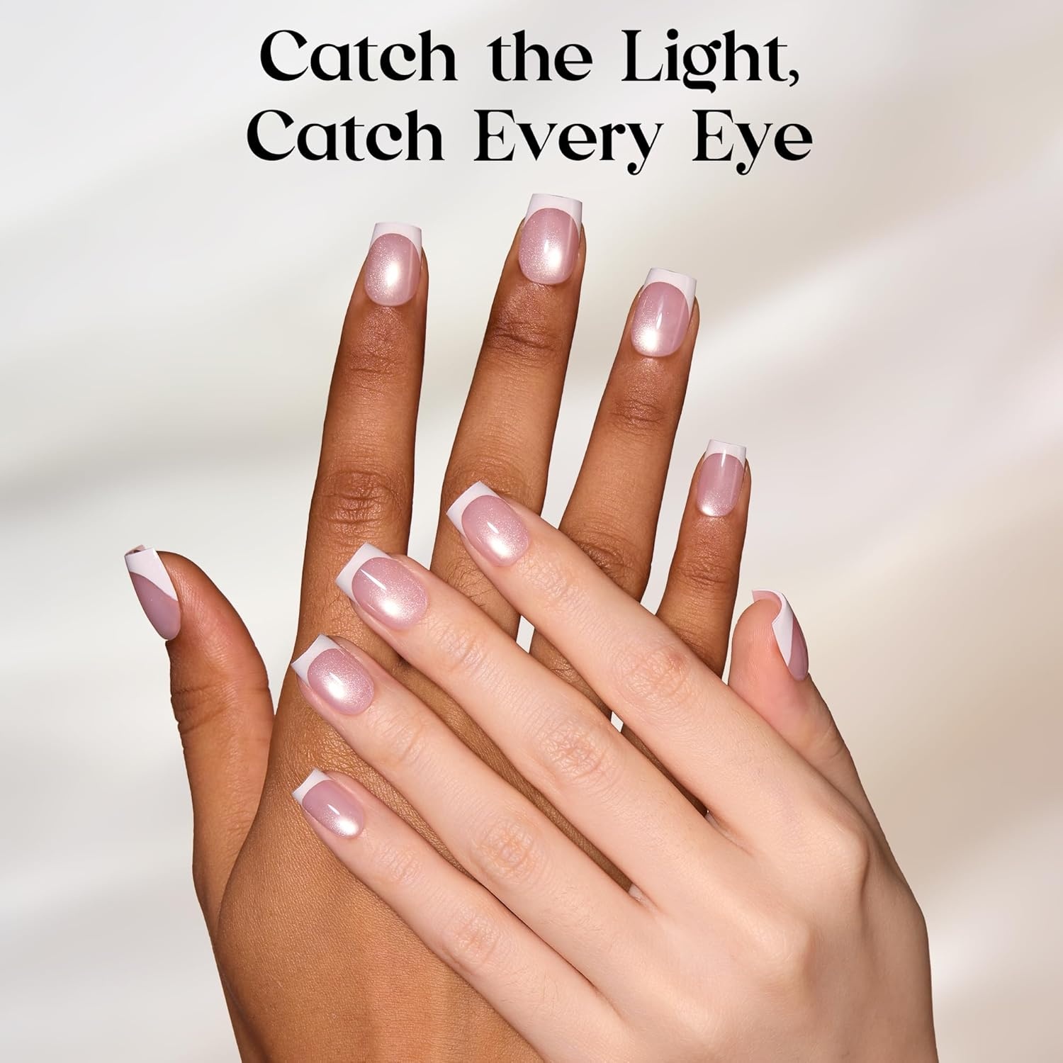 image:imageBeetles X Press Cat Eye Nails  Bubble Aurora  7 Colors Medium Almond Press On Nails  16 Sizes 224 Pcs Natural Salon Quality Soft Nail Gel Art DIY For Women001Short Square  Glassy Blush French