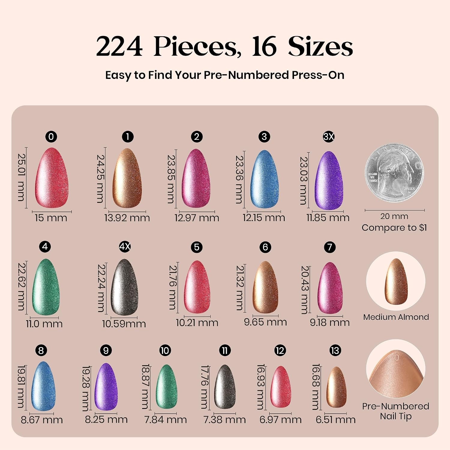 image:imageBeetles X Press Cat Eye Nails  Bubble Aurora  7 Colors Medium Almond Press On Nails  16 Sizes 224 Pcs Natural Salon Quality Soft Nail Gel Art DIY For Women04M MediumCat Eye Midnight Aurora