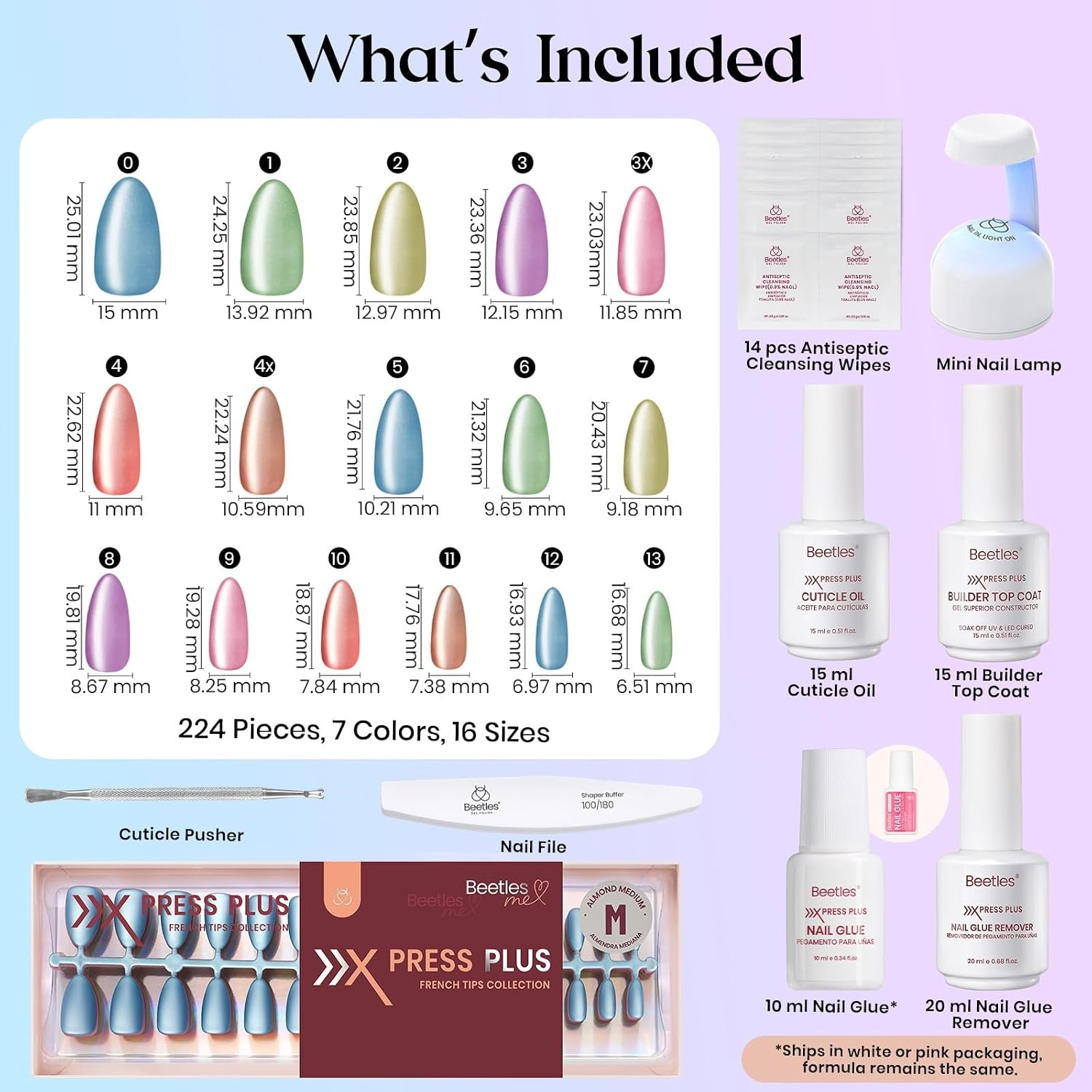 image:imageBeetles X Press Cat Eye Nails  Bubble Aurora  7 Colors Medium Almond Press On Nails  16 Sizes 224 Pcs Natural Salon Quality Soft Nail Gel Art DIY For Women1M AlmondCat Eye Bubble Aurora Kit