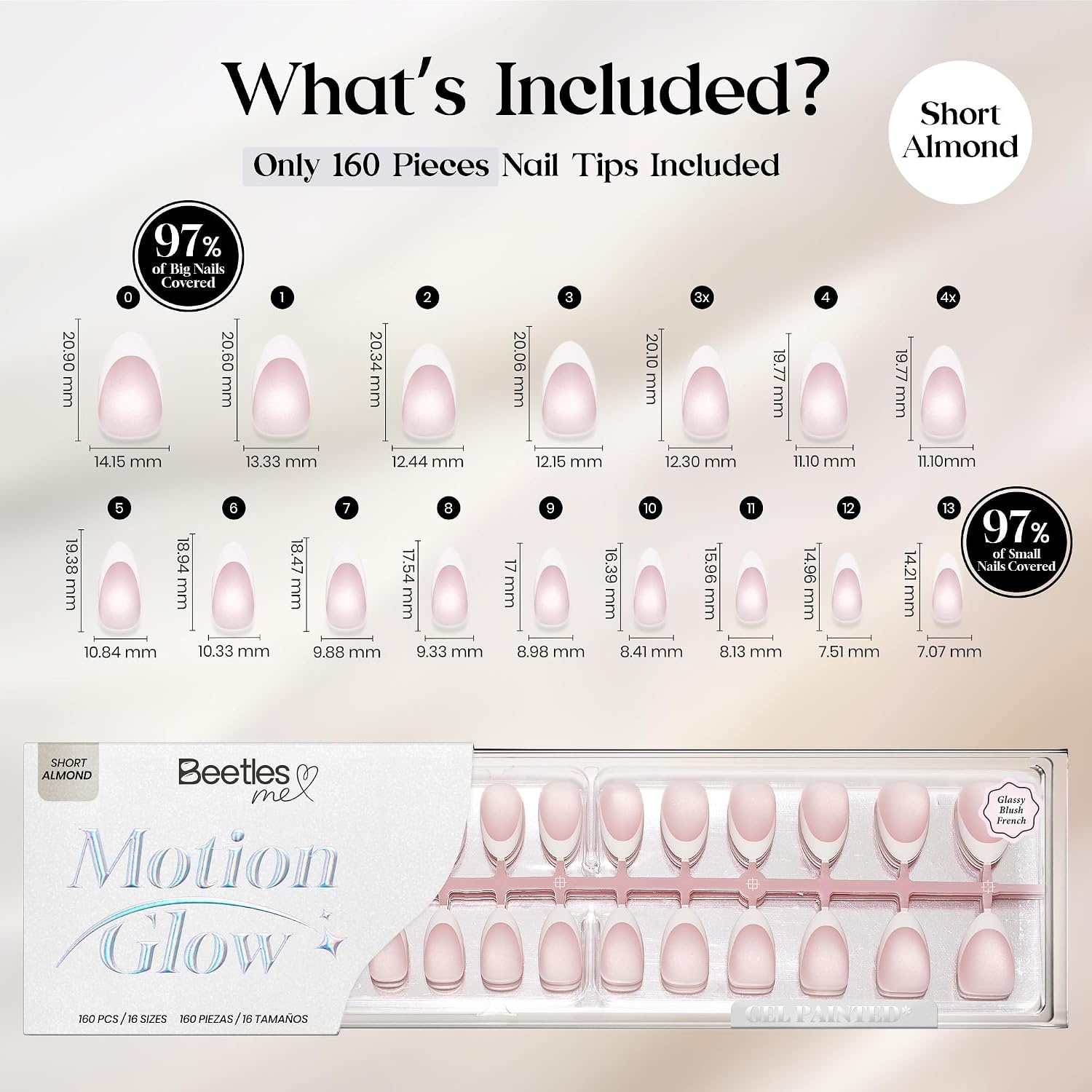 image:imageBeetles X Press Cat Eye Nails  Bubble Aurora  7 Colors Medium Almond Press On Nails  16 Sizes 224 Pcs Natural Salon Quality Soft Nail Gel Art DIY For Women002Short Almond  Glassy Blush French