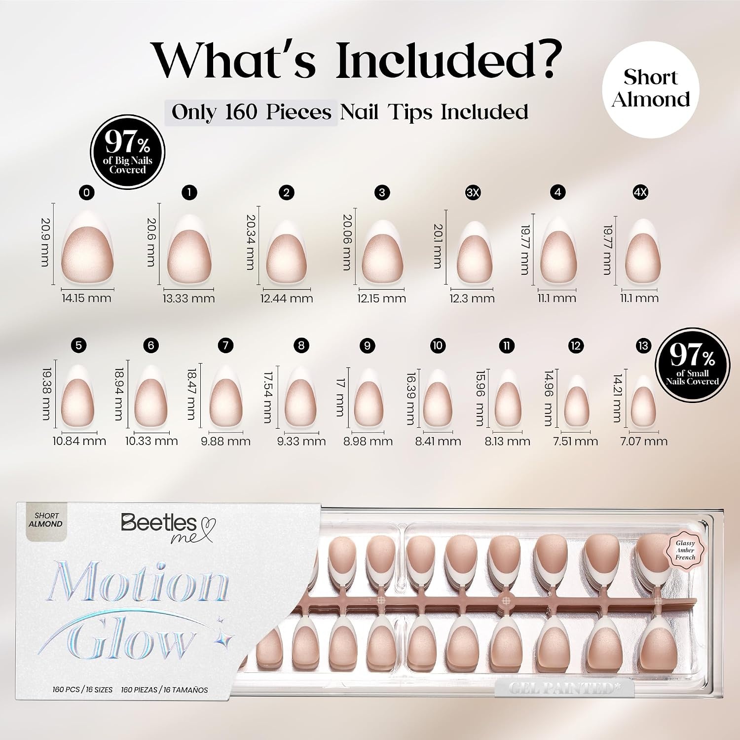 image:imageBeetles X Press Cat Eye Nails  Bubble Aurora  7 Colors Medium Almond Press On Nails  16 Sizes 224 Pcs Natural Salon Quality Soft Nail Gel Art DIY For Women004Short Almond  Glassy Amber French