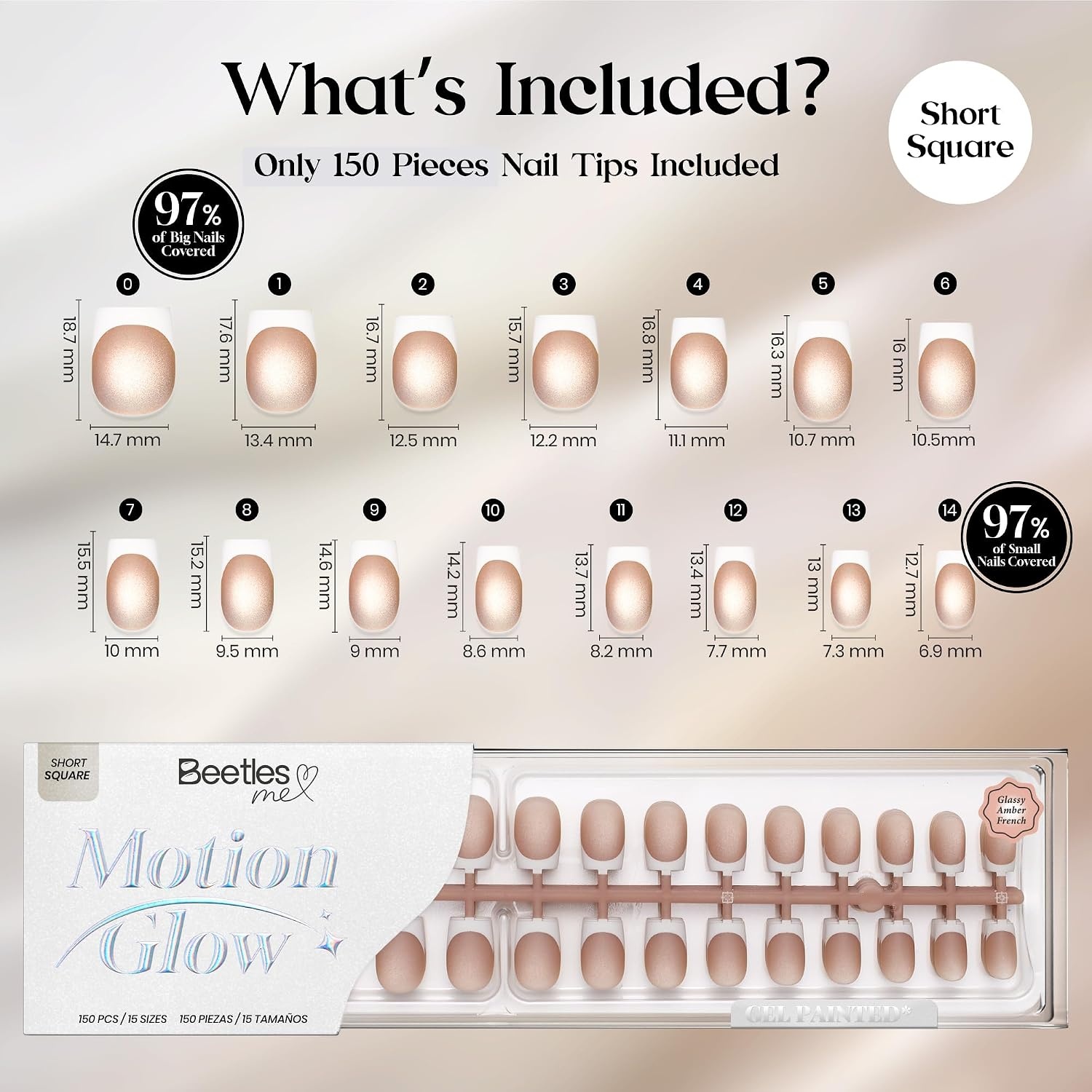 image:imageBeetles X Press Cat Eye Nails  Bubble Aurora  7 Colors Medium Almond Press On Nails  16 Sizes 224 Pcs Natural Salon Quality Soft Nail Gel Art DIY For Women006Short Square  Glassy Amber French
