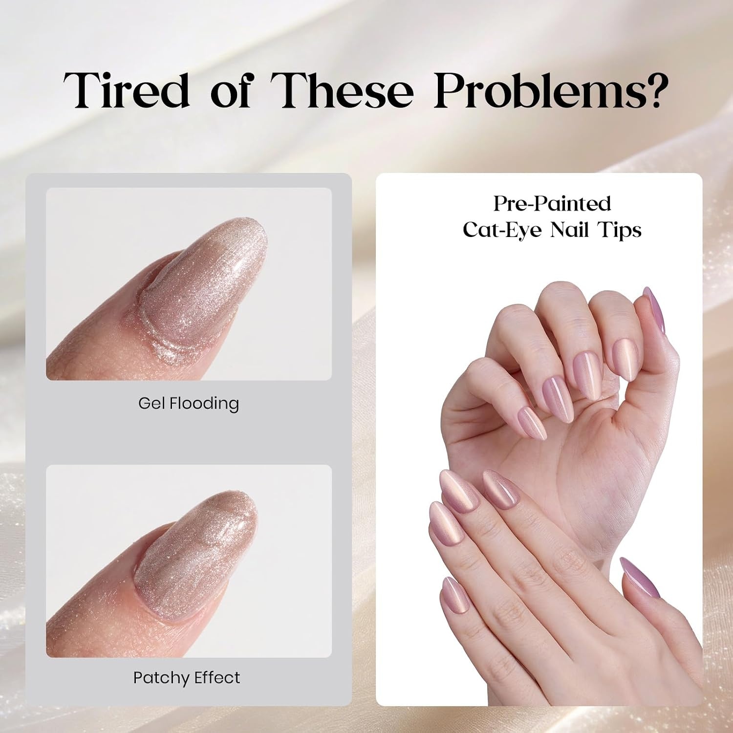 image:imageBeetles X Press Cat Eye Nails  Bubble Aurora  7 Colors Medium Almond Press On Nails  16 Sizes 224 Pcs Natural Salon Quality Soft Nail Gel Art DIY For WomenD  Short Almond  Motion Rose Glow