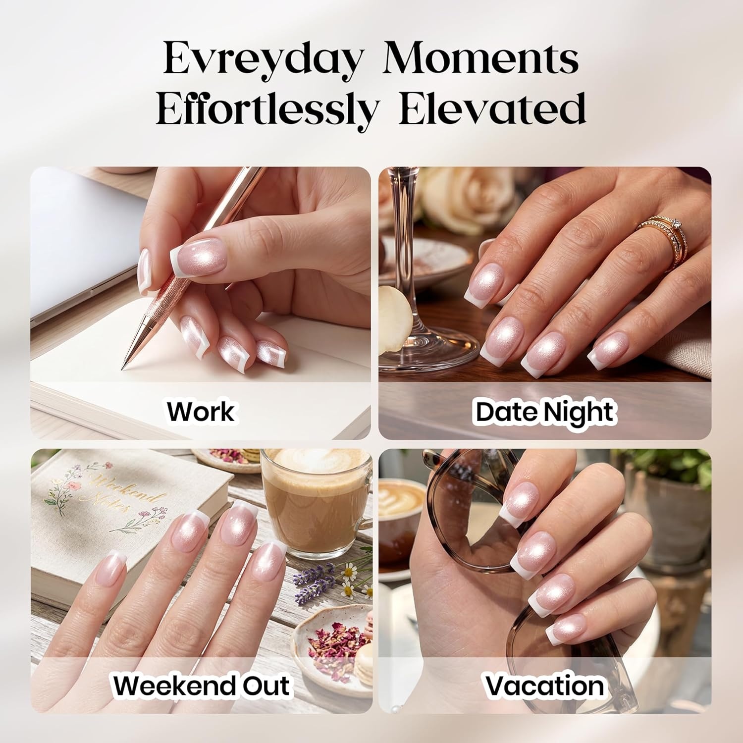 image:imageBeetles X Press Cat Eye Nails  Bubble Aurora  7 Colors Medium Almond Press On Nails  16 Sizes 224 Pcs Natural Salon Quality Soft Nail Gel Art DIY For Women003Medium Almond  Glassy Blush French