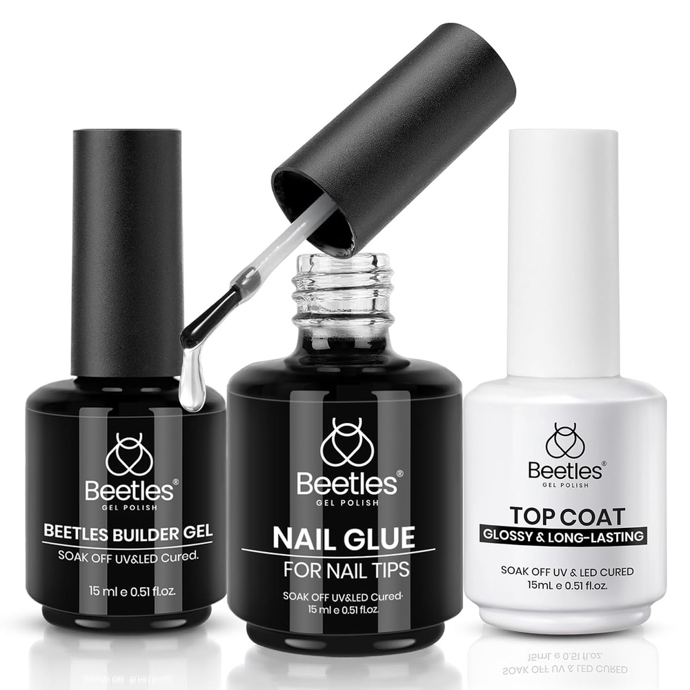 image:imageBeetles 2Pcs 15ml Gel Base and Top Coat Set  Upgrade No Wipe Extra Glossy Top Coat Finish for Gel Nail Polish Soak Off UVLED Lamp Needed Essentials for LongLasting Manicure KitBuilder Gel and Nail Glue and Top Coat