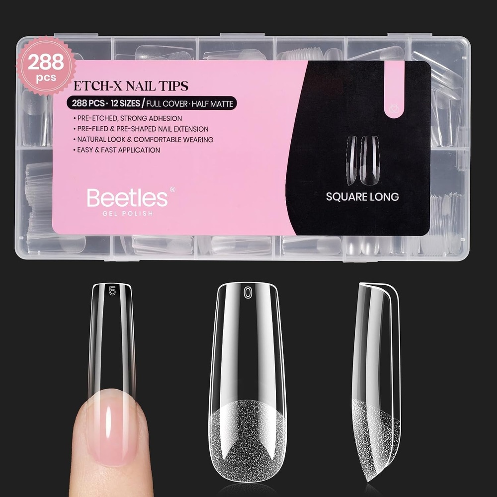image:imageBeetles 2Pcs 15ml HemaFree Nail Glue Gel for Acrylic Nail Tips amp Clear Press On Nails TPO Free Super Strong U V Nail Glue for Nail Extensions DIY Long Lasting Nail Gel Kit Gift for Women332Square Long 288pcs Etch X Nail Tips